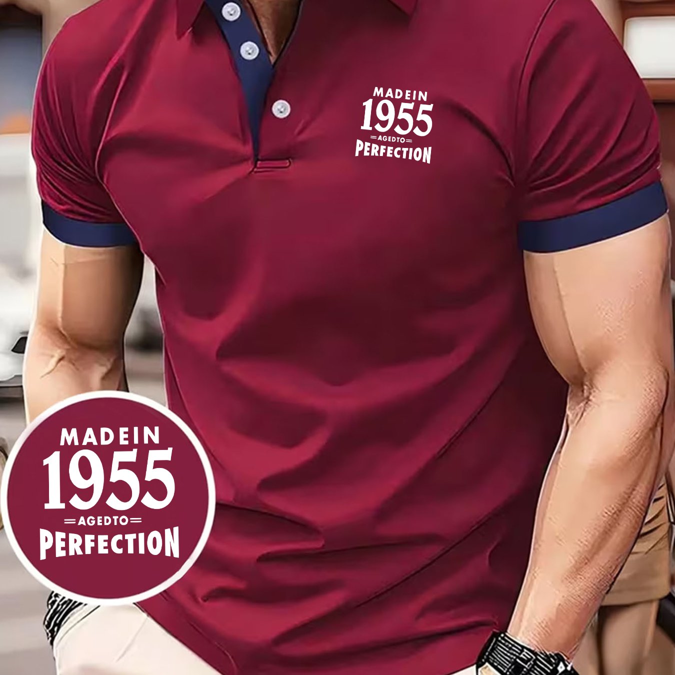 TEMU Men's Casual Versatile Shirt | Classic Vintage Design With "made In 1955 Aged To Perfection" Print, Fashionable And Elegant, Regular Fit, Short