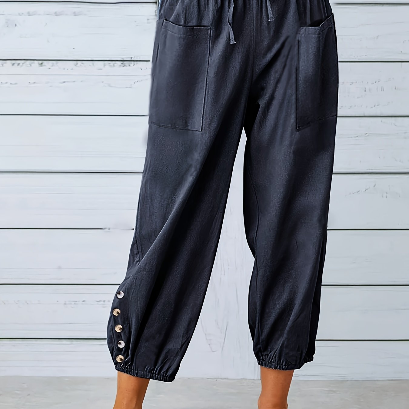 Women's Casual Capri Pants, Full Drawstring Stretch Capri Pants, Loose Fit Wide-leg Capri Pants