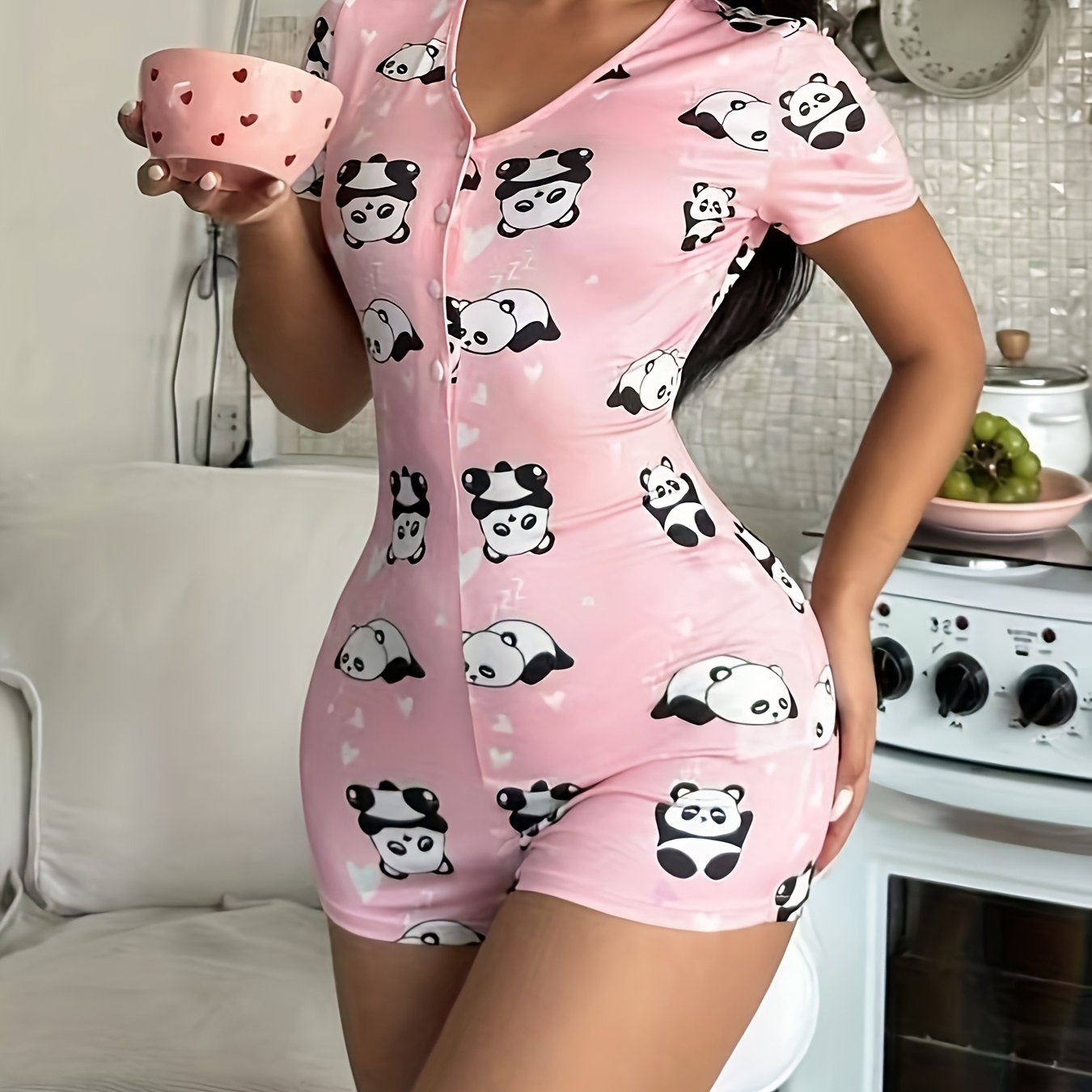 TEMU Syz Middle East Women's Cartoon Print Onesie Pajamas