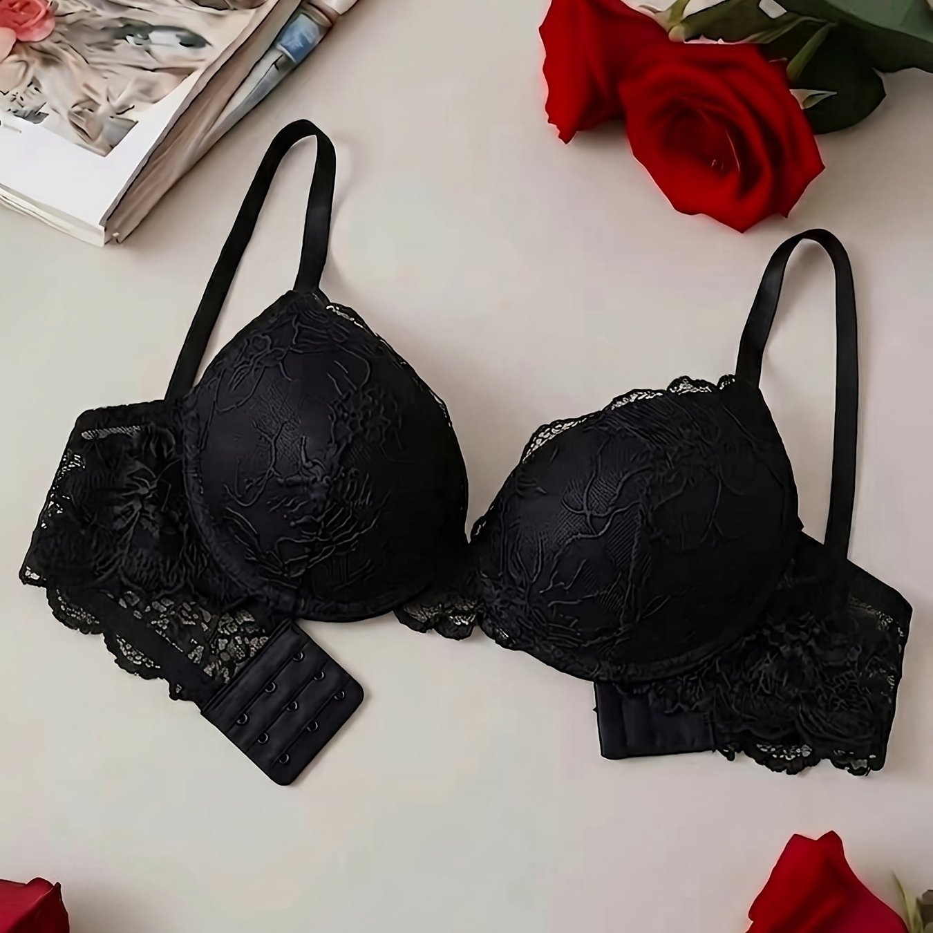 TEMU 1pc Soutien-gorge à armatures en dentelle, coupe muffin épaisse (3,5 cm), lingerie sexy et confortable push-up