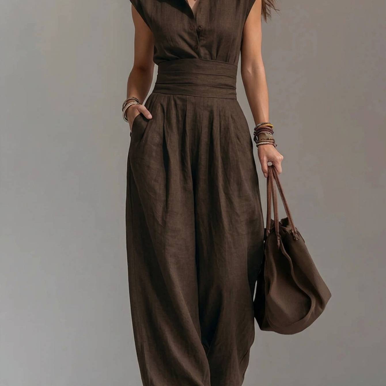 TEMU Women'-piece Set With Lapel Collar And Waist-adjusting Wide-leg Pants | Workwear Style Suitable For Office Casual, Light Social & Everyday