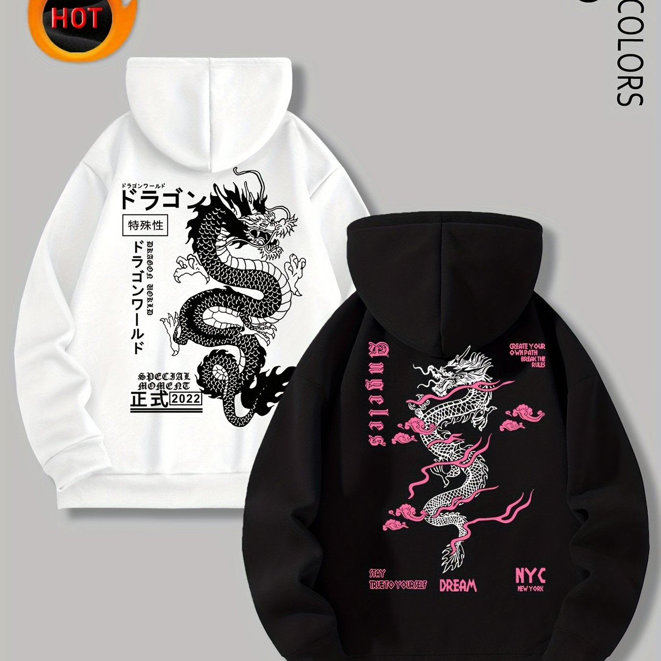 TEMU 2pcs Set Of Hooded Sweatshirt Fleece Casual Versatile Dragon Series Printed Sweatshirt