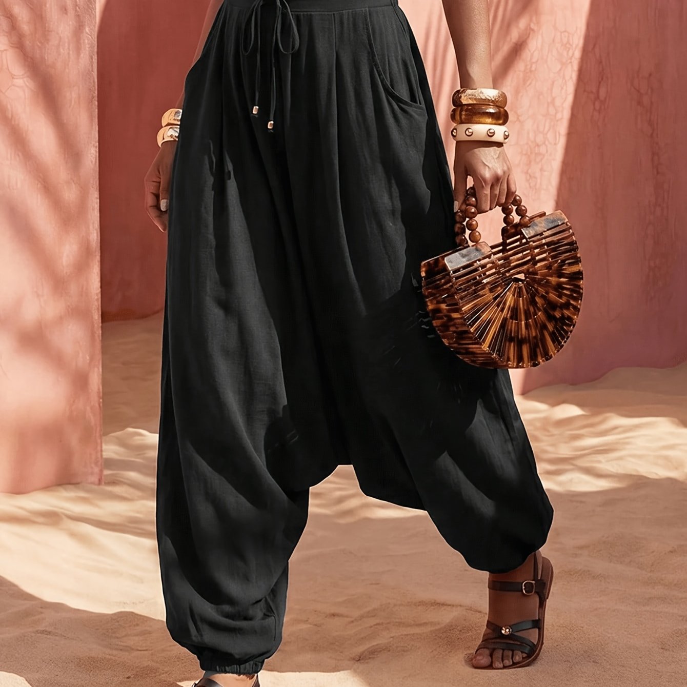 TEMU Plus Size, Plus-size Stylish Women's Harem Pants With Exquisite Fashionable Design, Suitable For , Daily Casual Wear, Vacations, Versatile For