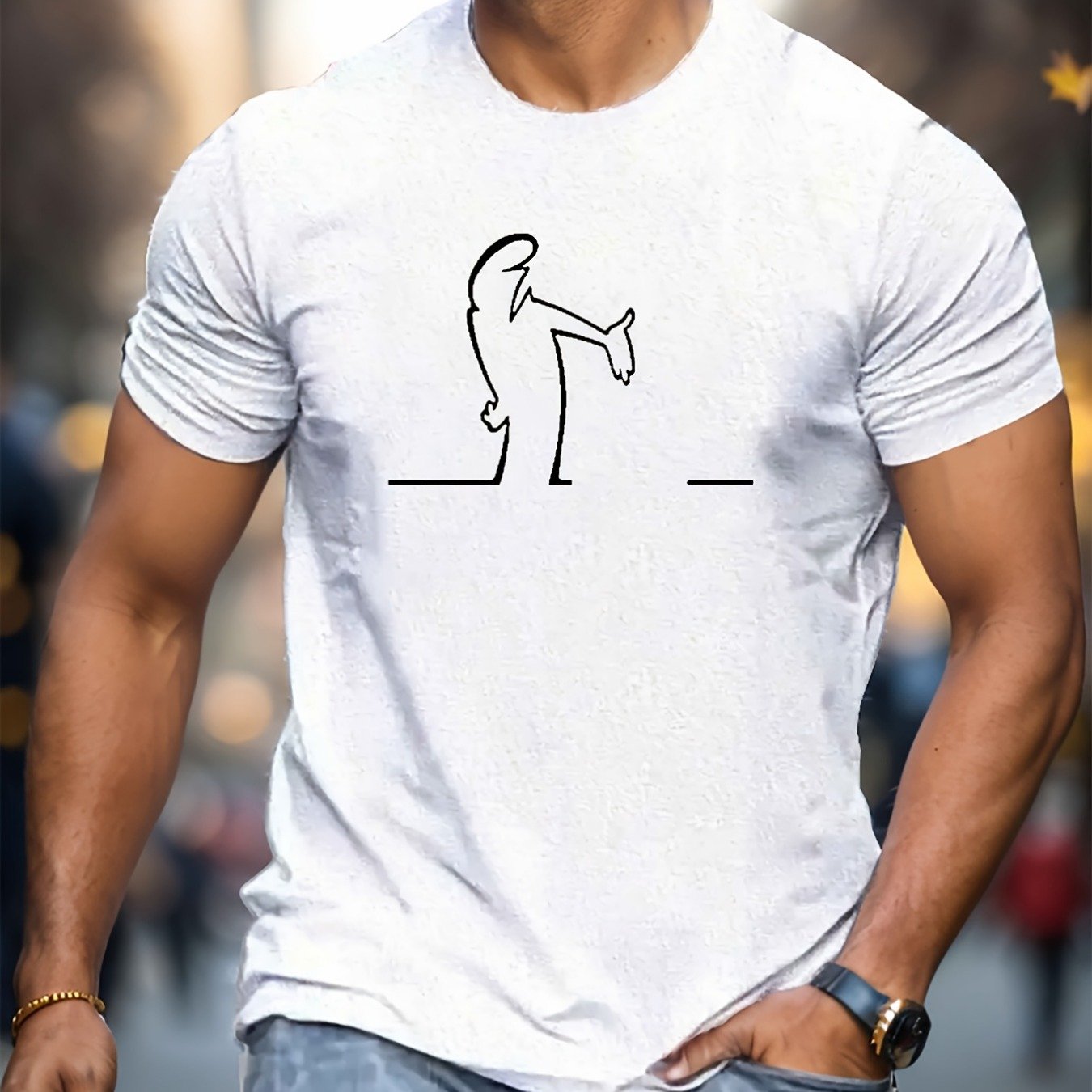 TEMU Print Tee Shirt | Casual Short Sleeve T-shirt For Men, Medium Stretch Fabric, Crew Neck, Regular Fit