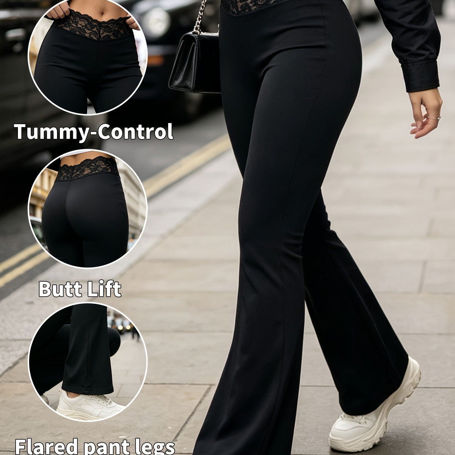TEMU Pantalon évasé taille haute pour femmes, du ventre ; Leggings athlétiques décontractés ; Couleur unie, très extensible ; du ventre ; Et flatteur
