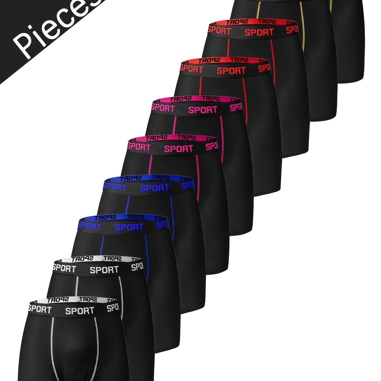 TEMU 10pcs Men&;s Comfortable Slim Shaping Underwear - Breathable, Elastic, Quick Drying, Elastic Waistband, Fitness Long Boxer Underwear - Soft And