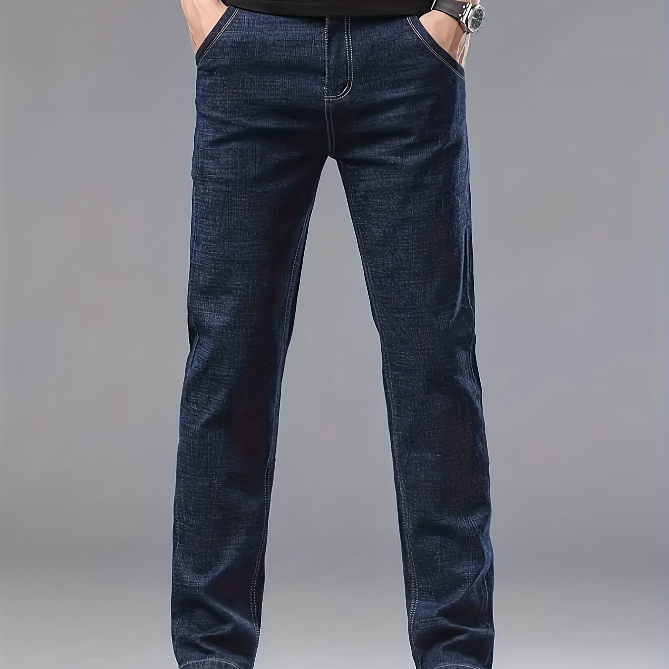 Image of Men's Business Casual Stretch Jeans - Fashionable Wrinkle-resistant Straight-leg Stretch Denim Pants, For Men, A Great Value Product
