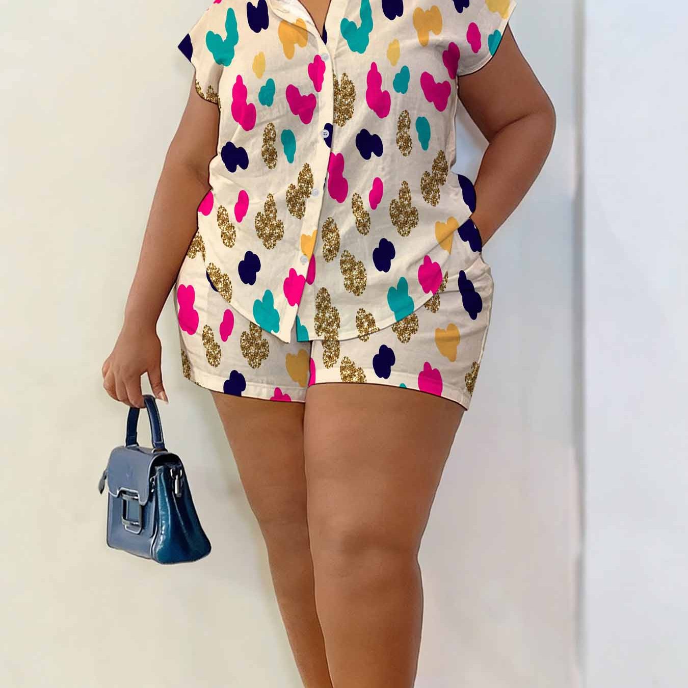 TEMU Plus Size - This Is A Two-piece Outfit Featuring An Abstract Polka , Suitable For Casual Wear During Vacations Or At Home And . It Includes A