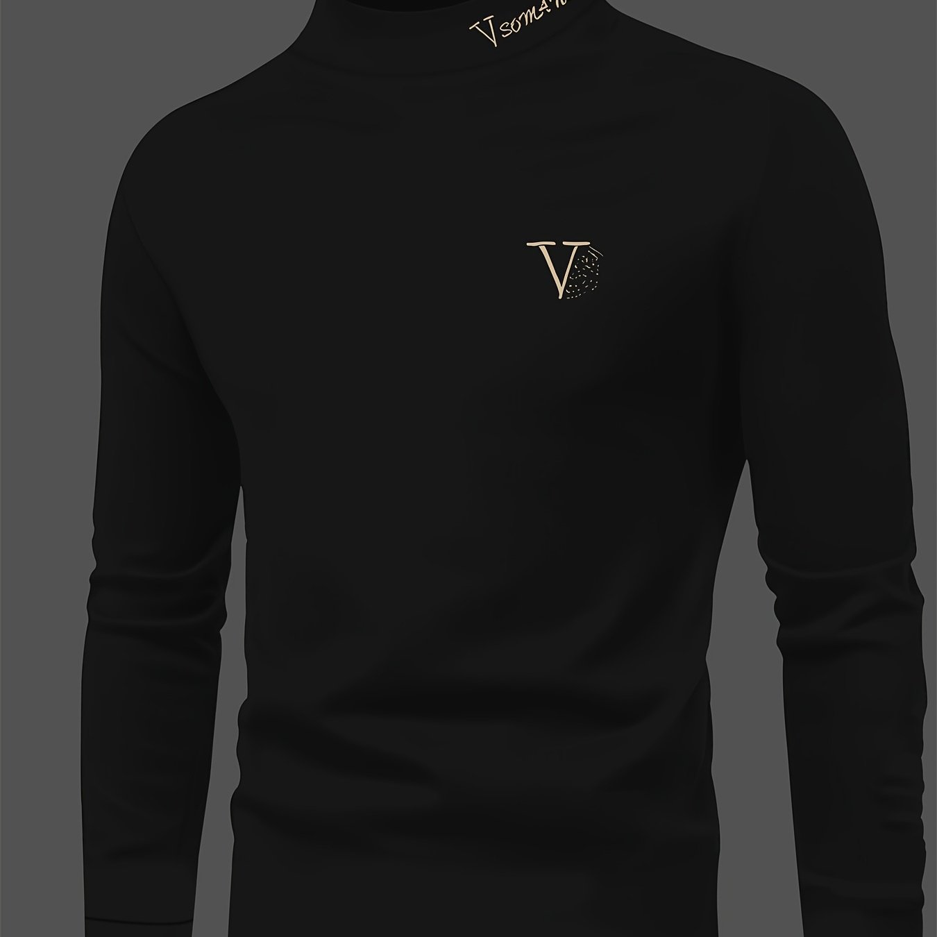 TEMU Full Of Luxury! Men's Fashion Casual Mock Neck Long-sleeved T-shirt, Comfortable And Versatile Base Shirt