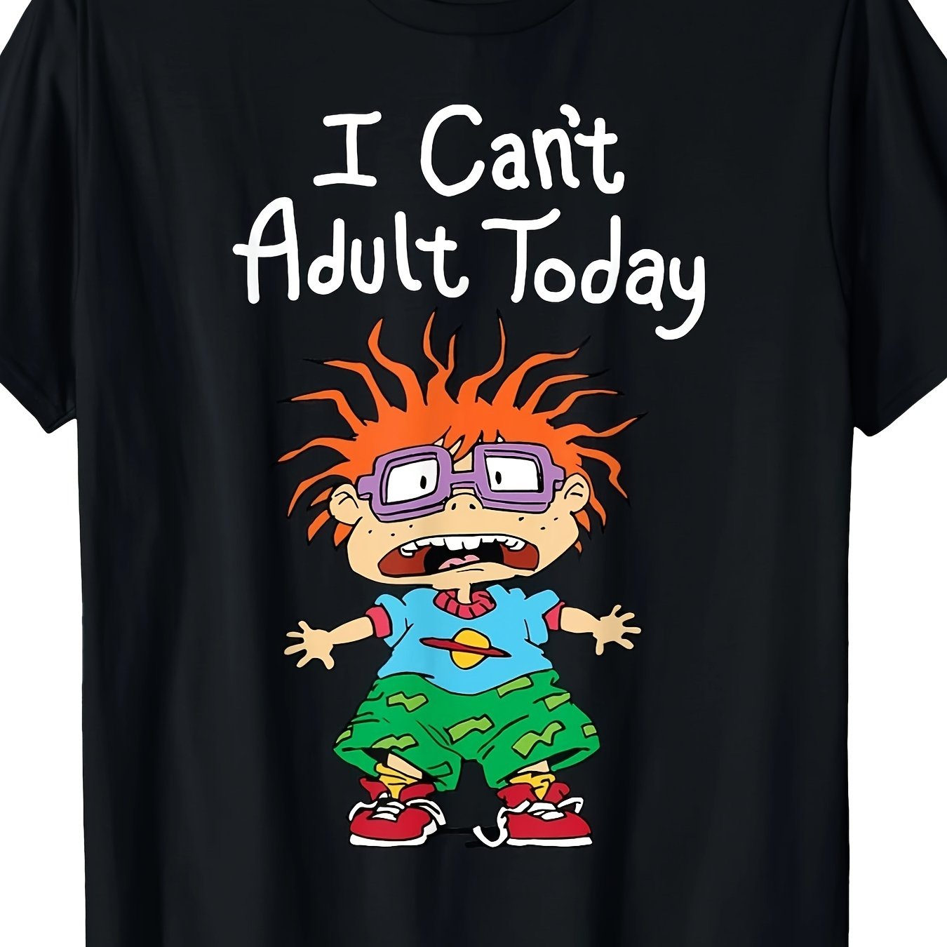 TEMU 1pc Men's Casual Cotton T-shirt With " Today" Graphic, Crew Neck, Loose Fit, Slight Stretch, , Alphabet & Drawing , Plus Size