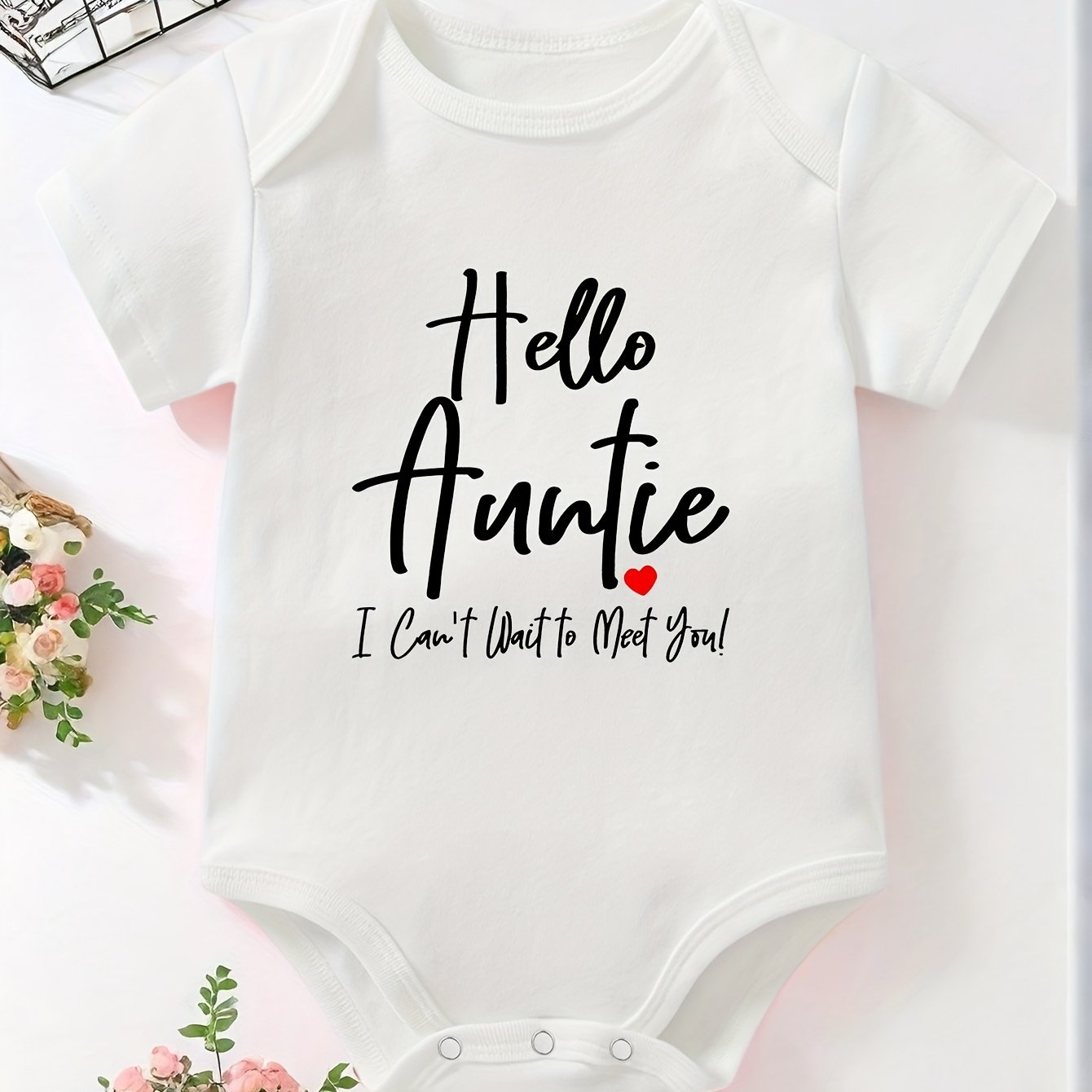 Image of Baby Triangle Romper "hello, Auntie, You" Slogan Print Baby Cute Casual Clothing Baby Birth Announcement Gift, For Outdoor
