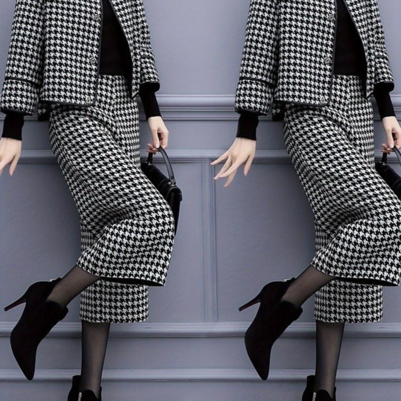 TEMU Ladies' Suits, Trousers Sets, , , , Wide-leg Pants, Plaid, Two-piece Sets, Spring And Autumn Sets, Outfit Sets For Women, Business Casual,