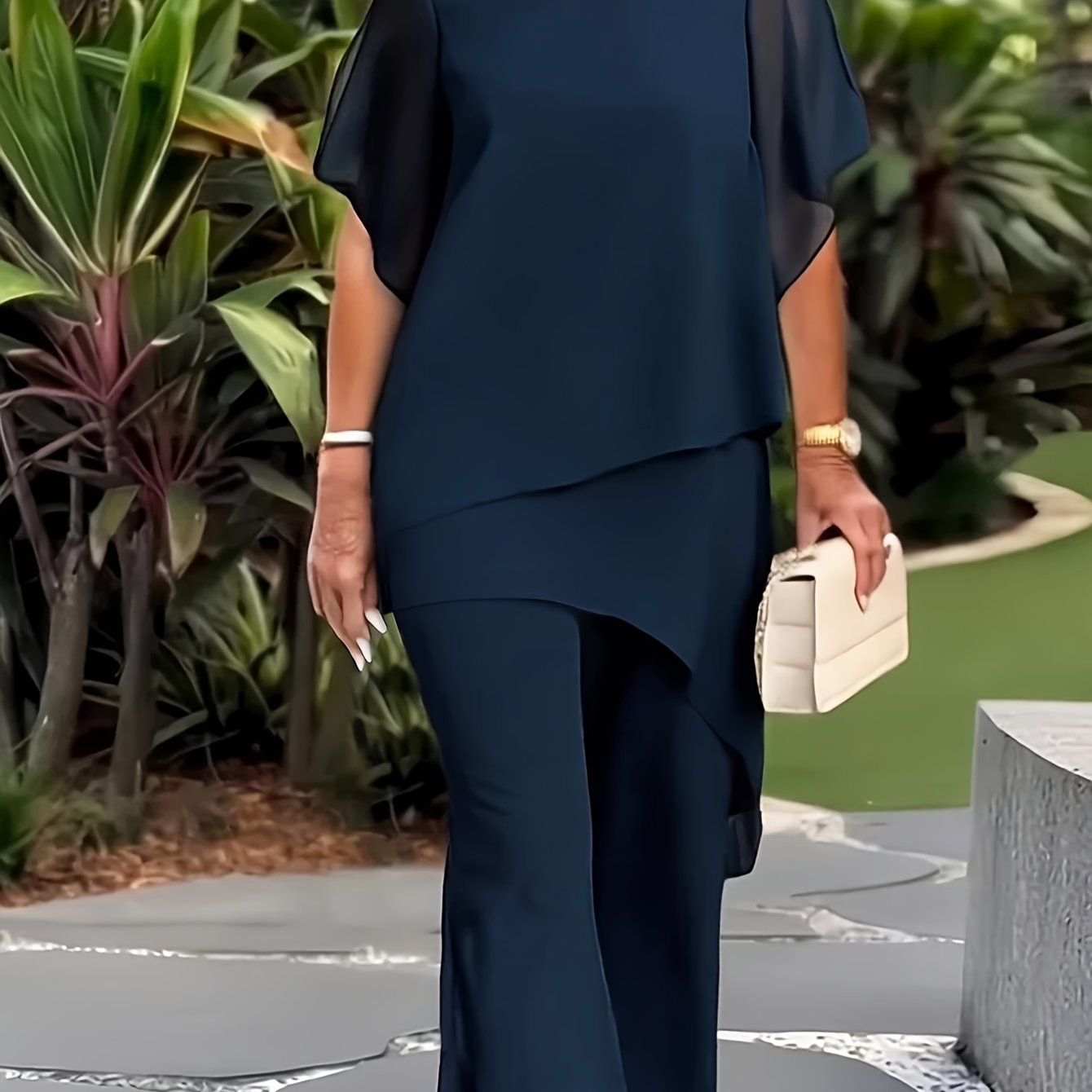 Plus Size, Plus Size Elegant Three-quarter Sleeve Sophisticated Commuter 2pcs Set