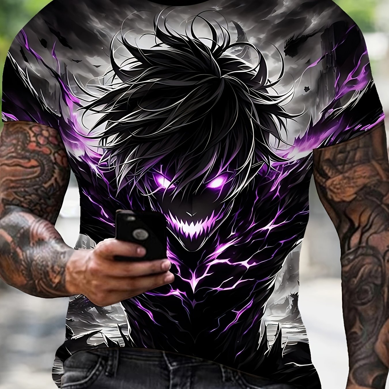 TEMU Men's Anime 3d Printed T-shirt With 3d Animation Effects - Soft Summer Short Sleeve Round Neck Casual Top, Random /action/item Prints For &