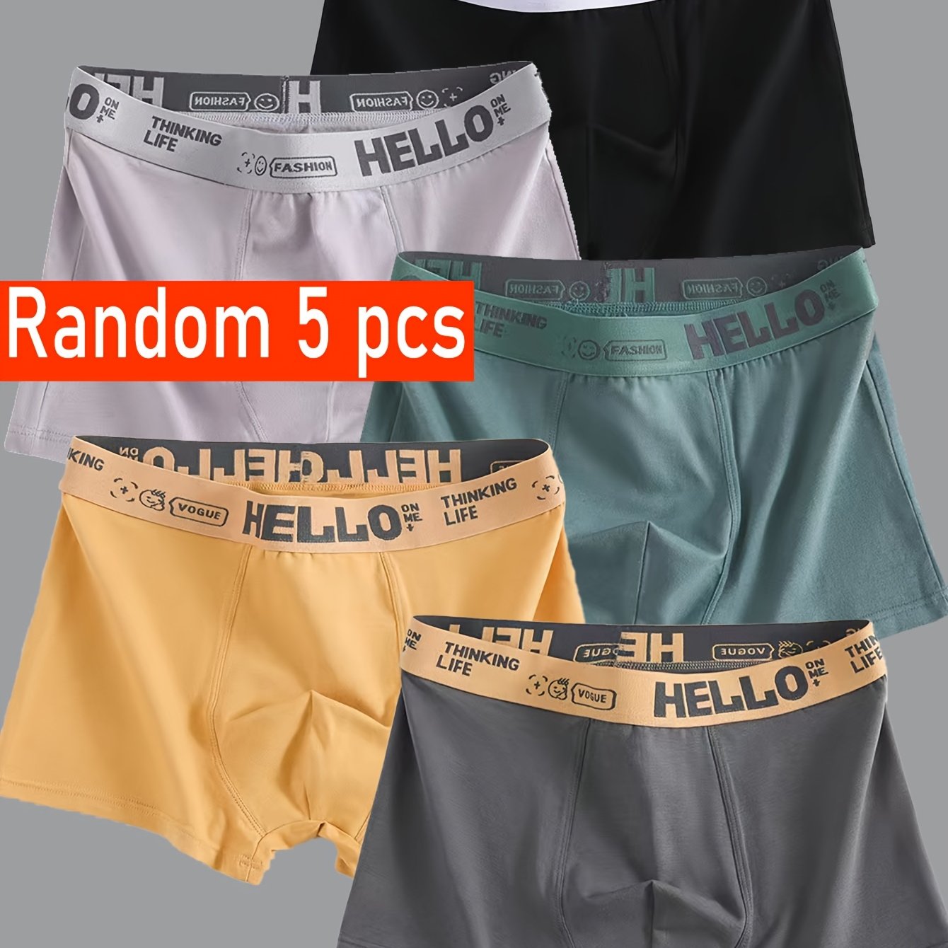 TEMU Random 5pcs Men's Loose Fit Breathable Sports Boxer Briefs For Teenagers