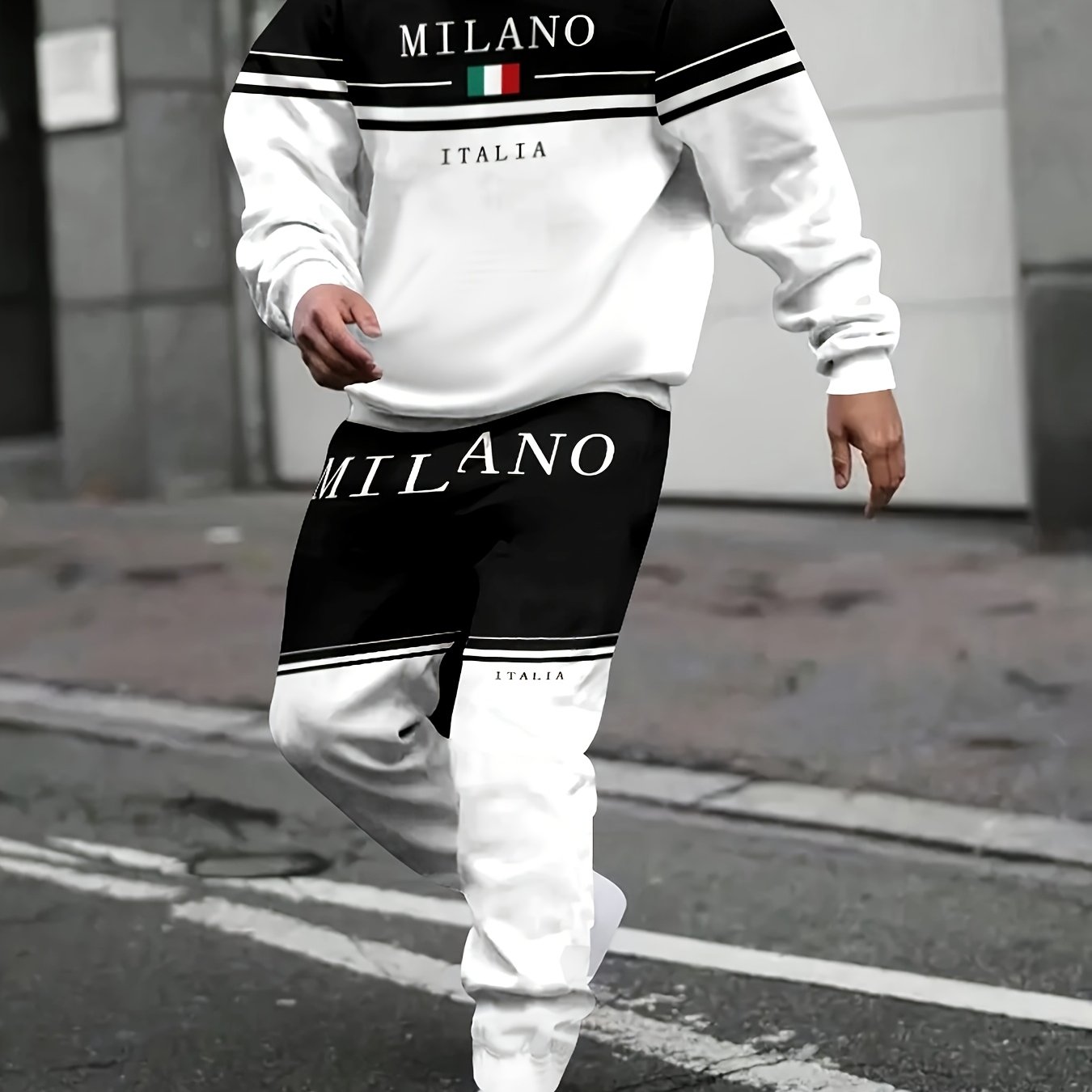 TEMU Colorblock Hooded Set For Men, Spring/autumn Streetwear Loose Fit Sweatshirt And Pants 2pcs Set