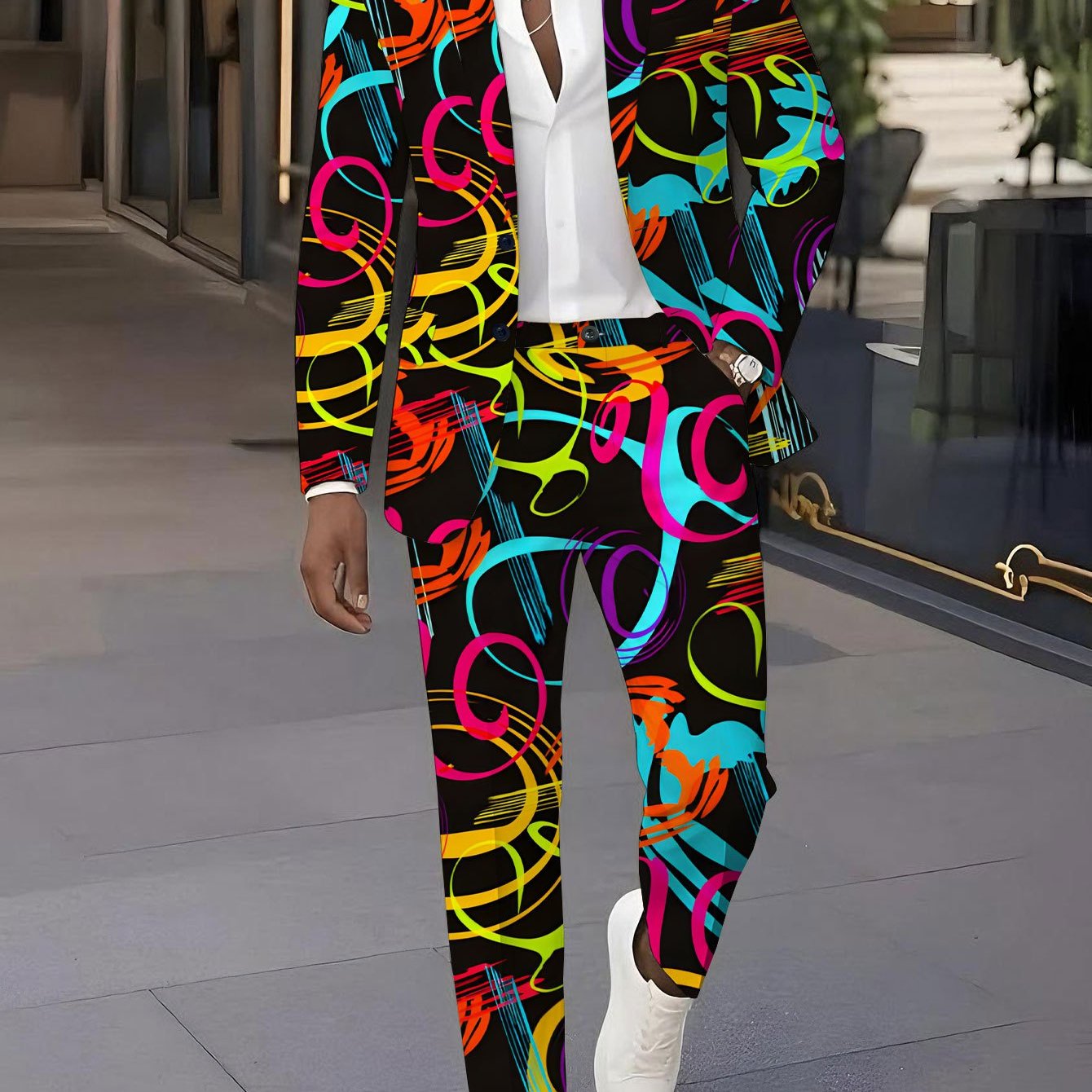 E-shop Herren Anzug Set mit Digitaldruck, bestehend aus einem trendigen Blazer mit Print und Hose. Dieser klassische Anzug ist für , Hochzeiten und