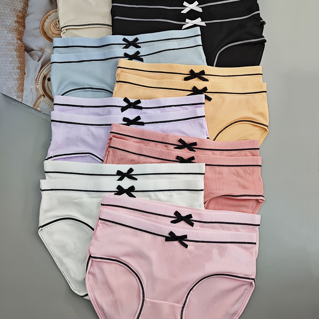 Image of 16pcs Pack Women's Low-rise Bow Accent Underwear - Soft Breathable Fiber Fabric, Minimalist Solid Color Non-sheer Triangular Briefs Suitable For Daily Wear, Elegant Low-rise Panty (hand Washable)