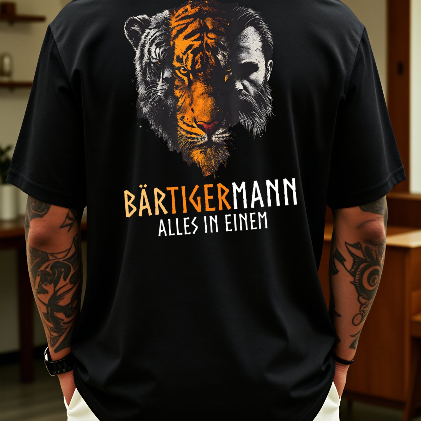 Men's T-shirt With German Text All In Wear For Trendy Men Gift Idea For Him Back Print , Plus Size