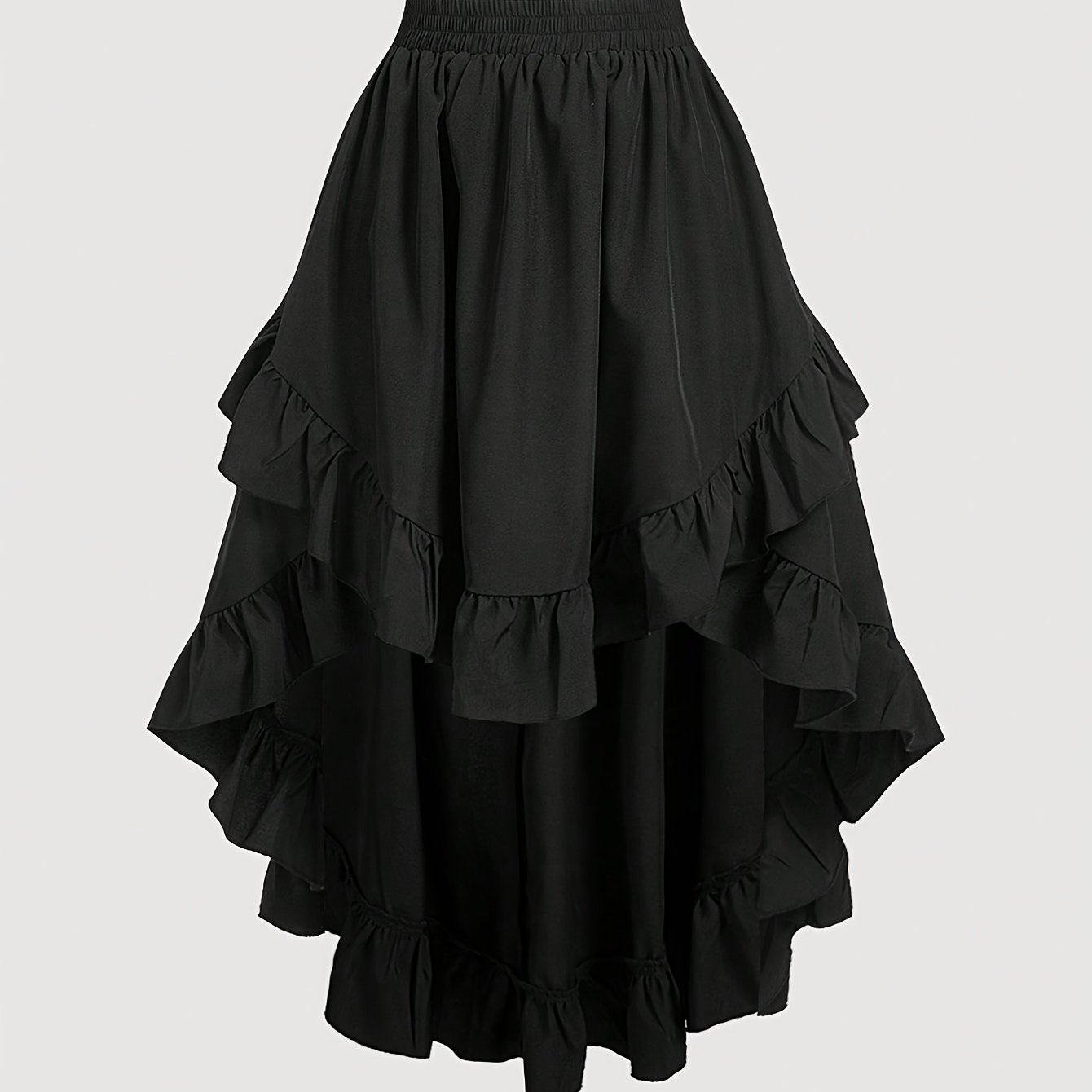 Image of Women's Black Tiered A-line Skirt With Asymmetrical Hem - Elegant Layered Design, Machine Washable, Spring Summer Fall Versatile Casual To Formal Wear, Seasonal Fashion, Nontransparent Fabric