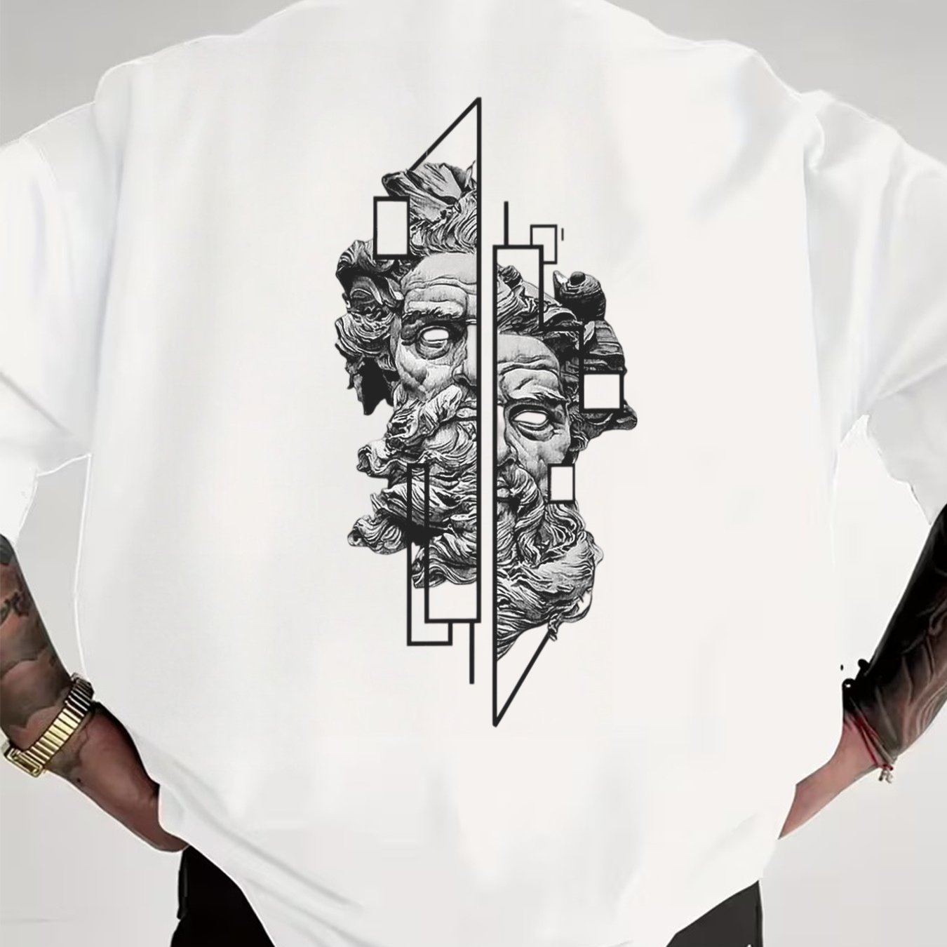 Image of Oversized White Graphic T-shirt With Abstract Art For Men - Loose, Casual Casual Attire, Ideal For - From Poland