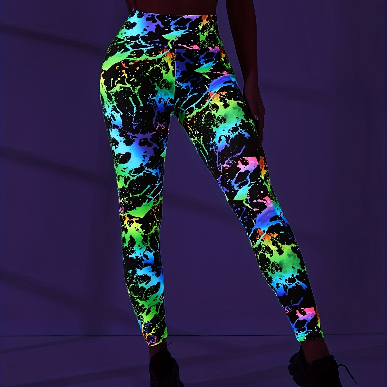 Image of 1pc High-elastic Brushed Fabric, Suitable For Party Outdoor Sports Tie-dye Printed Yoga Leggings, Holiday Essential Style