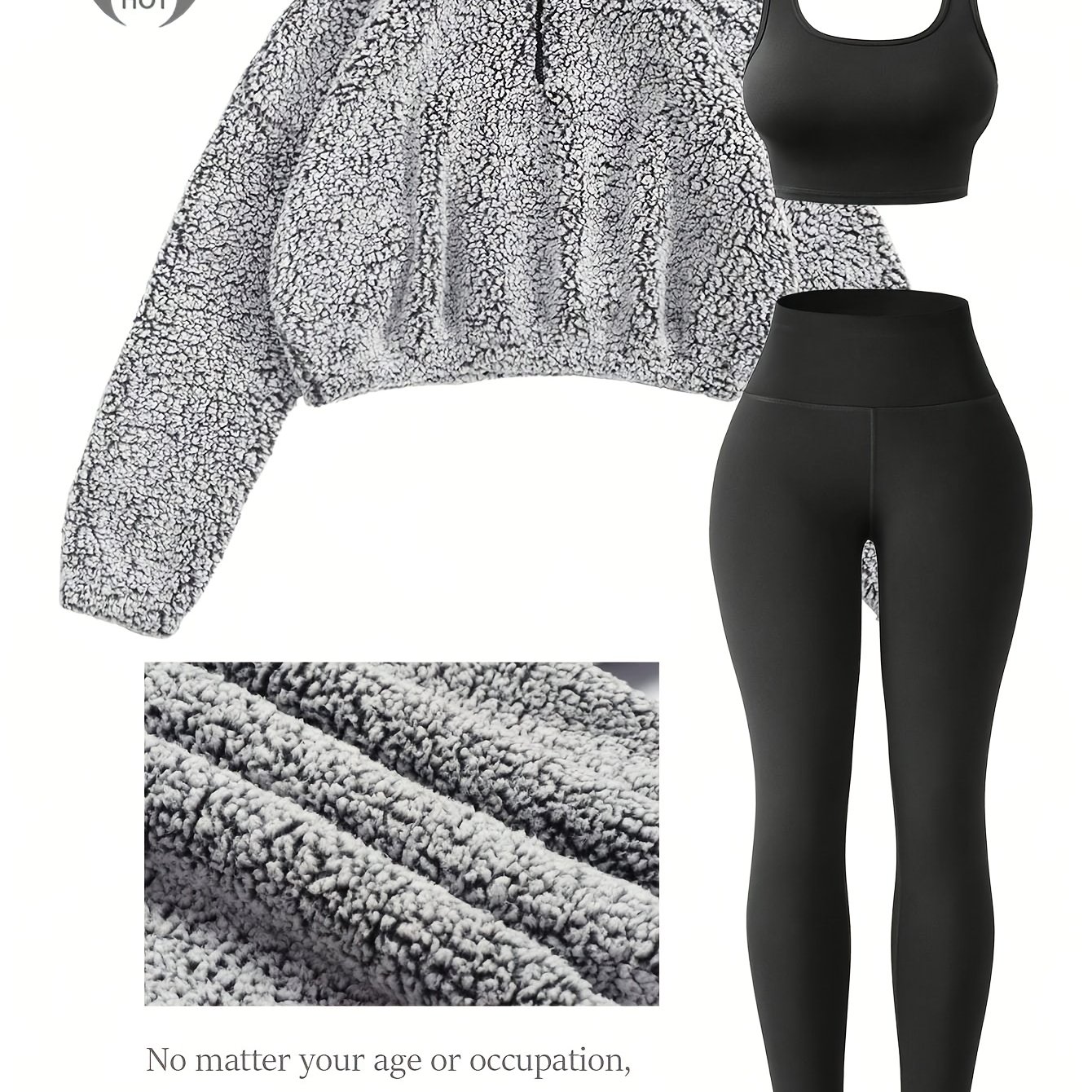 Image of Women'-piece Casual Set - Lamb Fleece Half-, Sports Bra, High-waisted Leggings, Comfortable And Stylish, Suitable For Daily And Fitness , Christmas, Gift