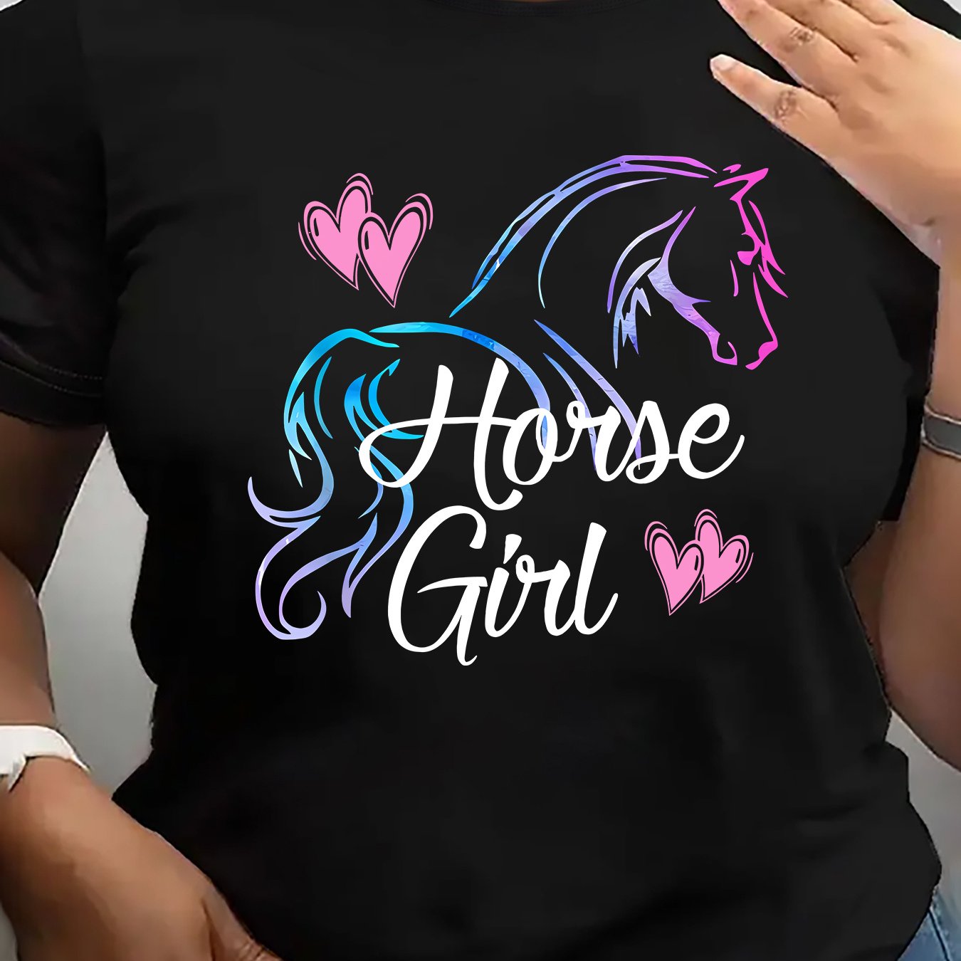 TEMU Women' Graphic T-shirt - Stretchy Casual Summer Top With - Non-see Through Shirt For Equestrian Events, Casual Attire - Machine Washable Round