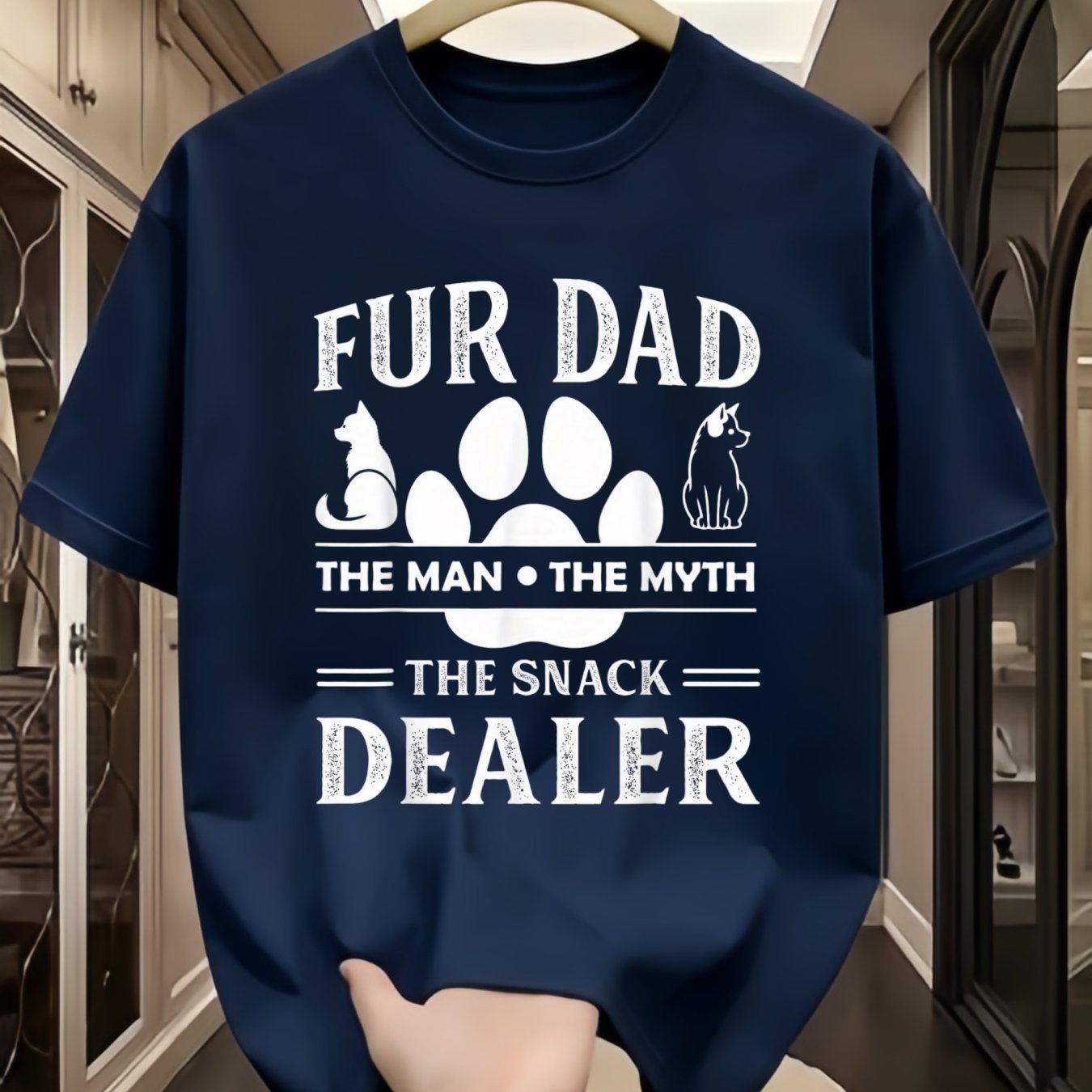 TEMU Faux Fur Dad Print Text T-shirt, Men's Summer Breathable Round Neck Sports Casual Short Sleeve Top, Trendy Style