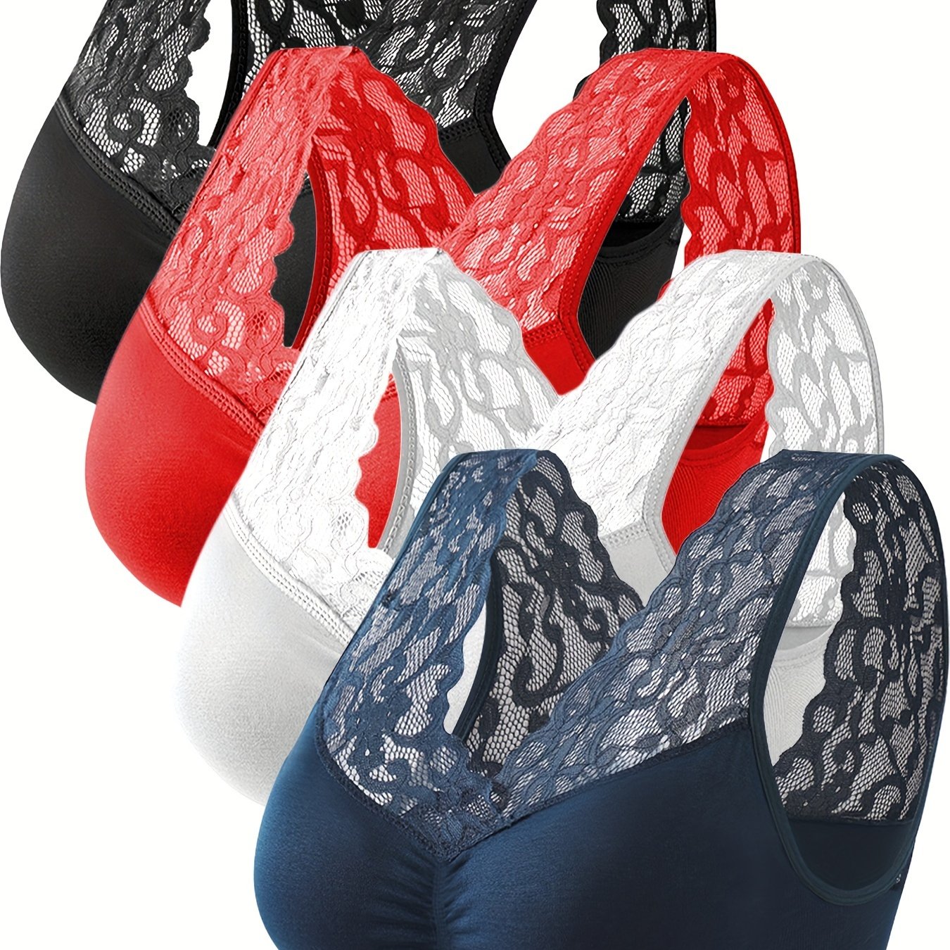 Image of 4pcs Set, Wire-free Bra, Side Breasts, Push-up, High Elasticity, For And