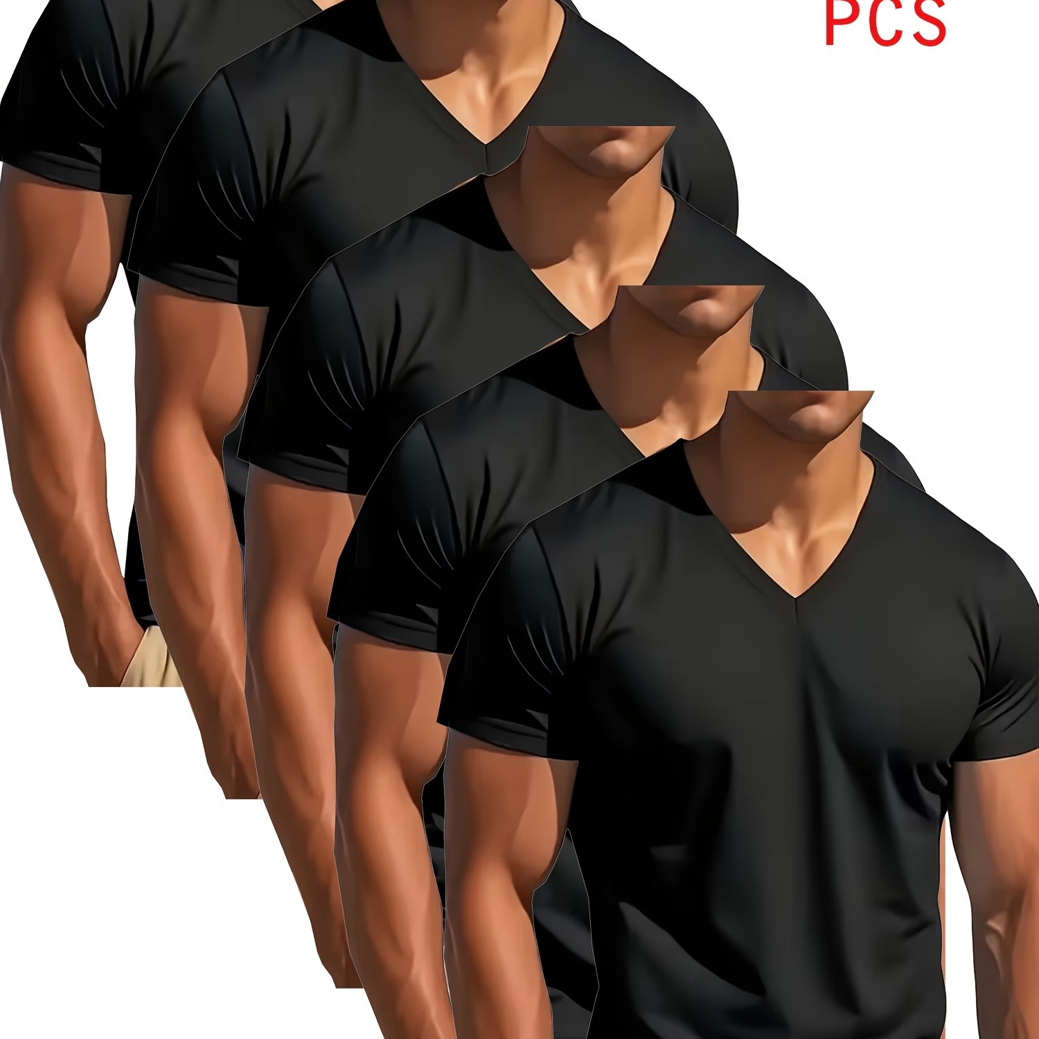 E-shop 5-teiliges Set schwarze V-Ausschnitt T-Shirts, bequemer als du denkst, leicht elastisch, figurbetont, vielseitiges Design, Herren Kurzarm