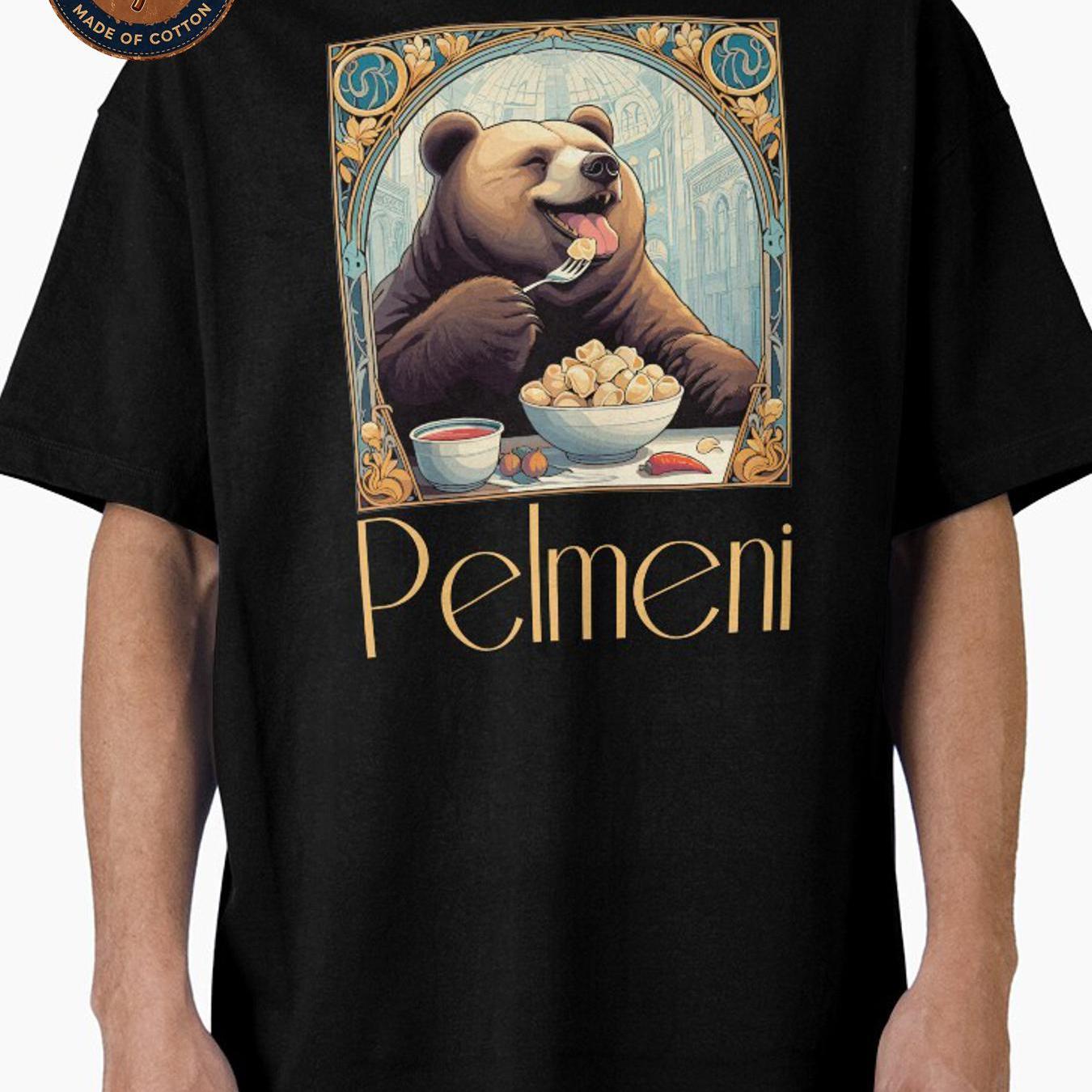Image of Men's T-shirt Unisex Cotton T Shirt Pelmeni Bear Graphic Casual Streetwear Summer Breathable Themed Tee Neck Attire Fit Round Gift Machine Sided Comfortable School Wearing Family