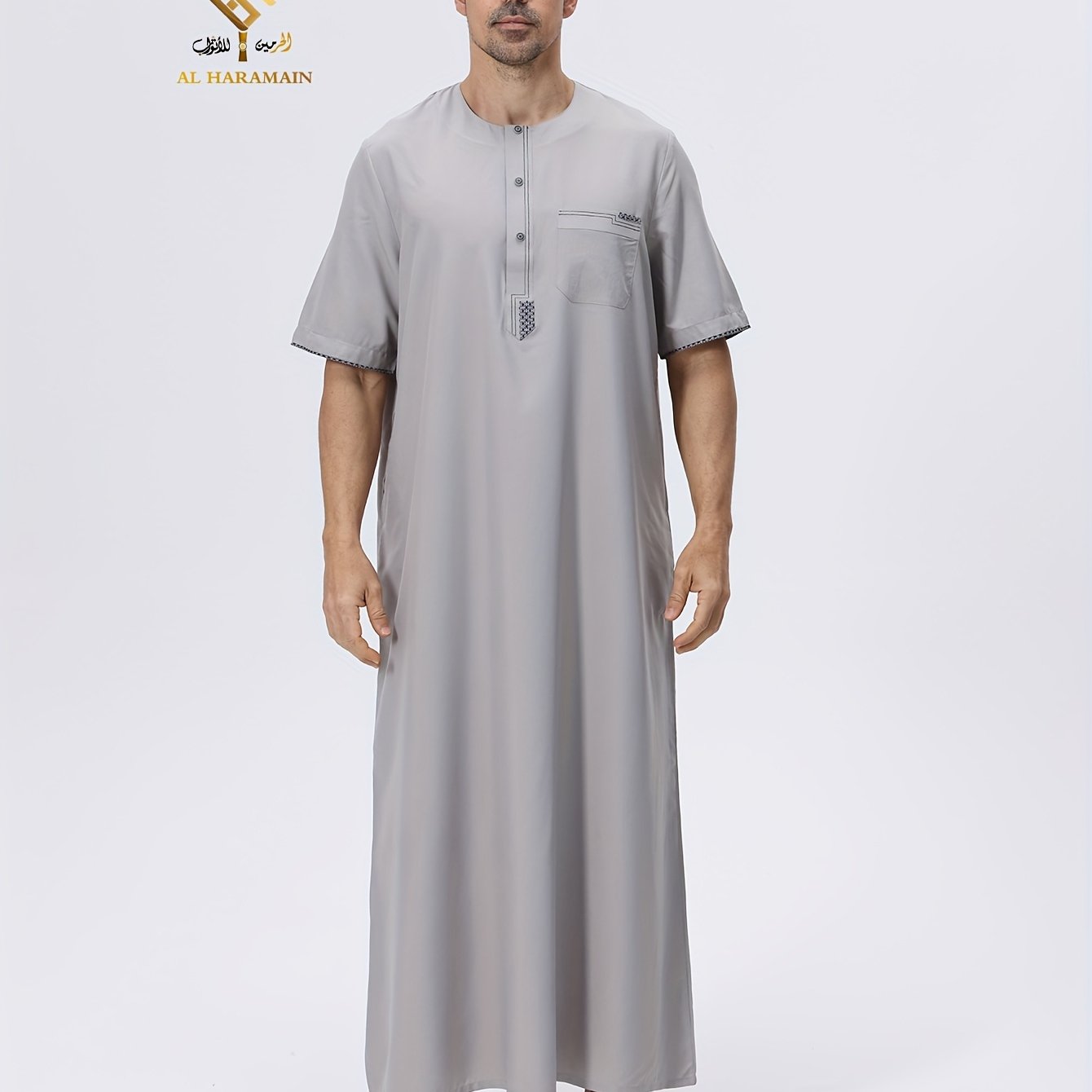 E-shop AL 2025 Neue muslimische Mode Einfache lässige arabische Herren-Abendrobe mit kurzen Ärmeln, elegante arabische Abendrobe für Herren - Weiches