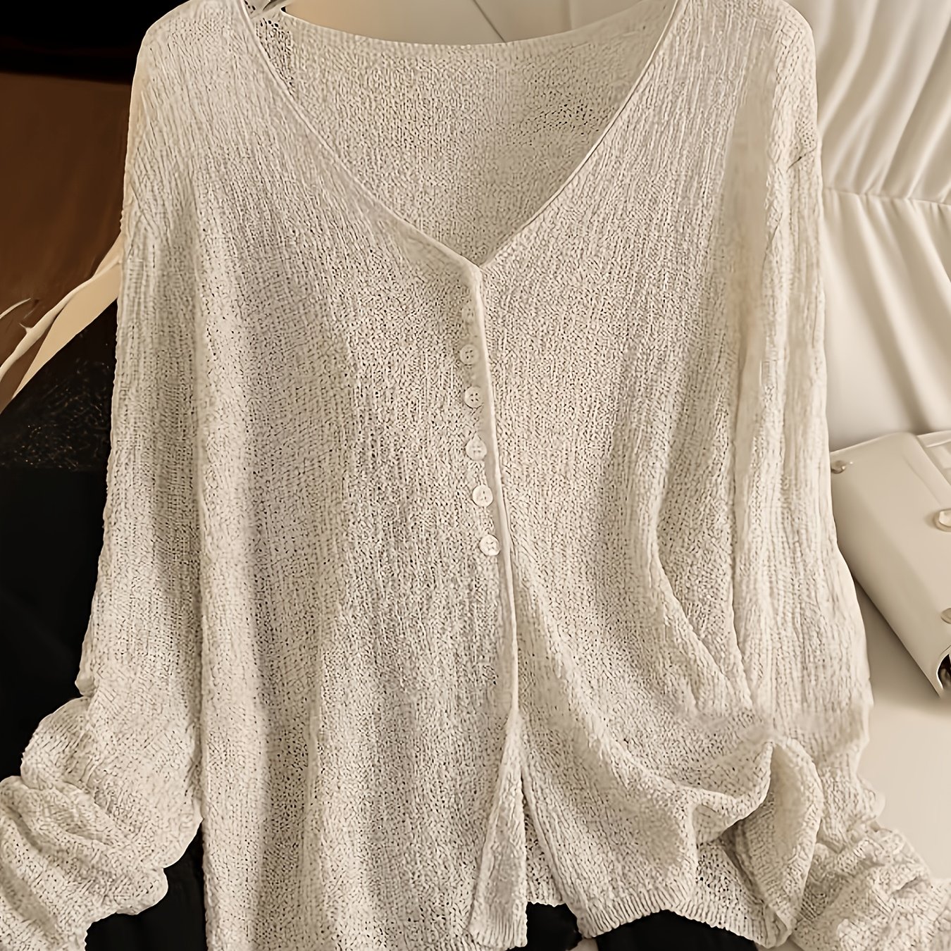 TEMU Summer Long Sleeve Cardigan, Lightweight And Breathable, Summer Lazy Style Layering Top