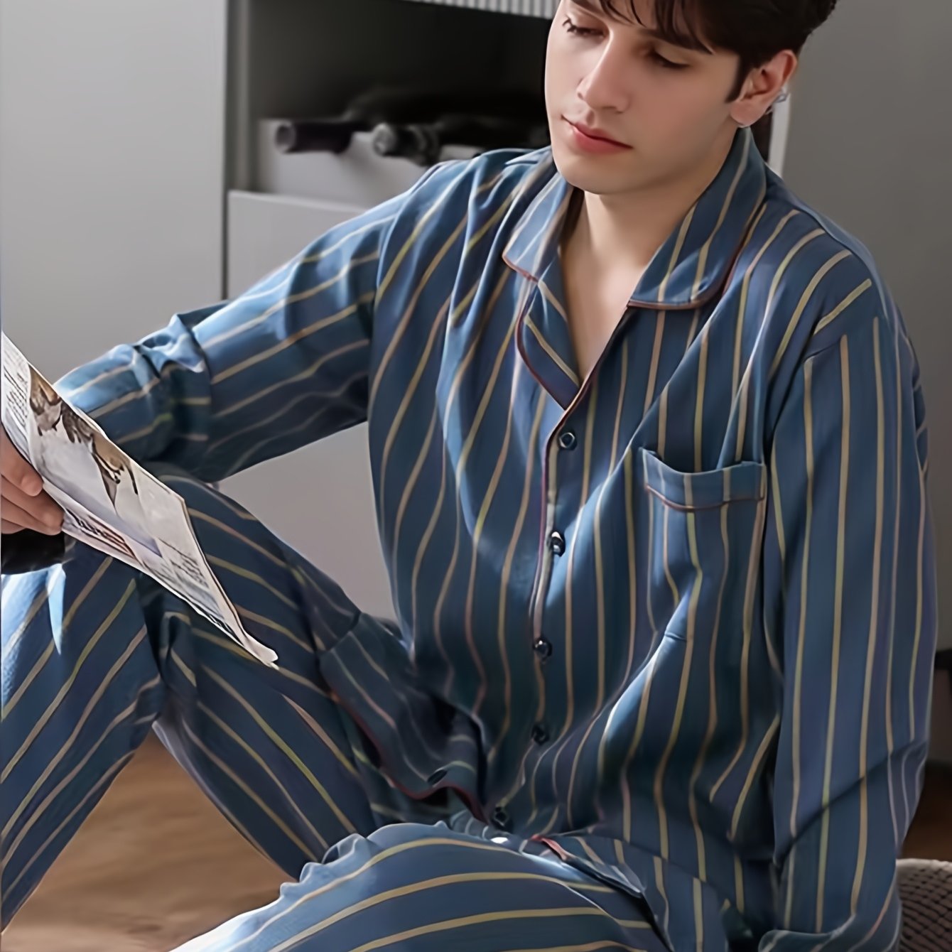 TEMU 2pcs Loungewear Set - Long Sleeve Pajama Pants - Sleepwear Set - Top With Pocket + Long Pants, Comfortable Casual Pajamas Suitable For Wearing