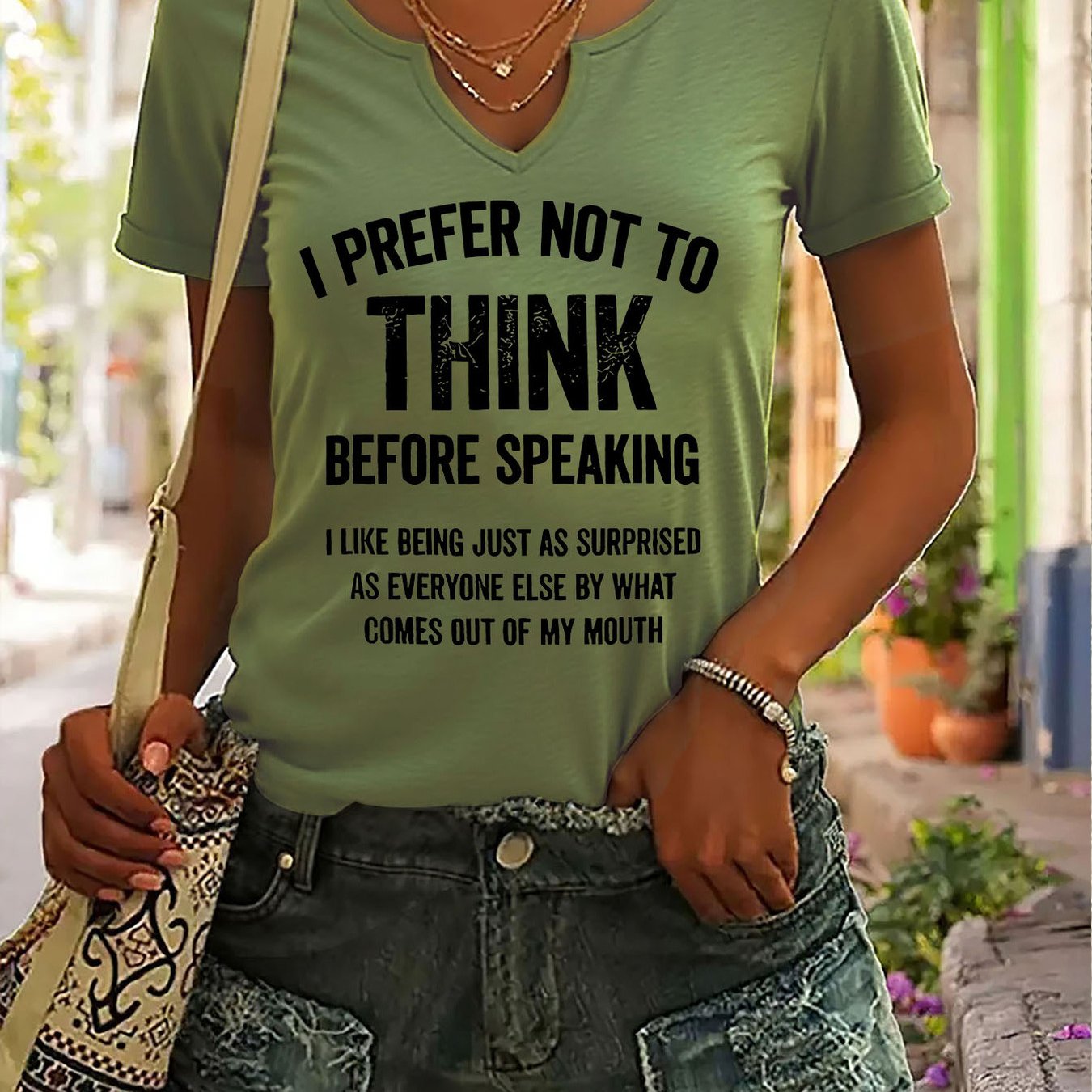 TEMU Not To For Before Speaking I Like Being Just As As By What Letter Print T-shirt Short Sleeve V Neck Casual Top For Summer, Fashion Women's