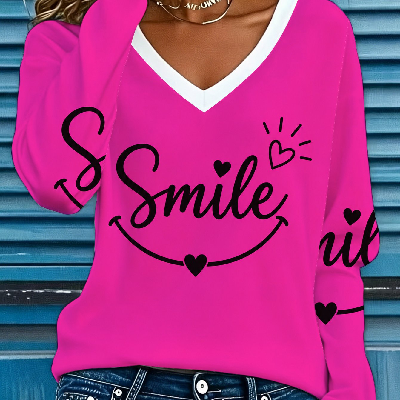 TEMU Print Womens Printed Long Sleeve V Neck T Shirt Street Travel Outdoor Party Shopping Regular Casual Wear