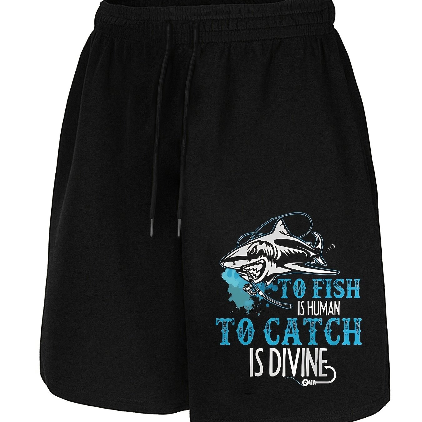 TEMU Men's Style Father's Day Shorts-printed With A Shark And The Words To Fish Is Human To Catch Is -shorts Beach Vacations And Casual Parties
