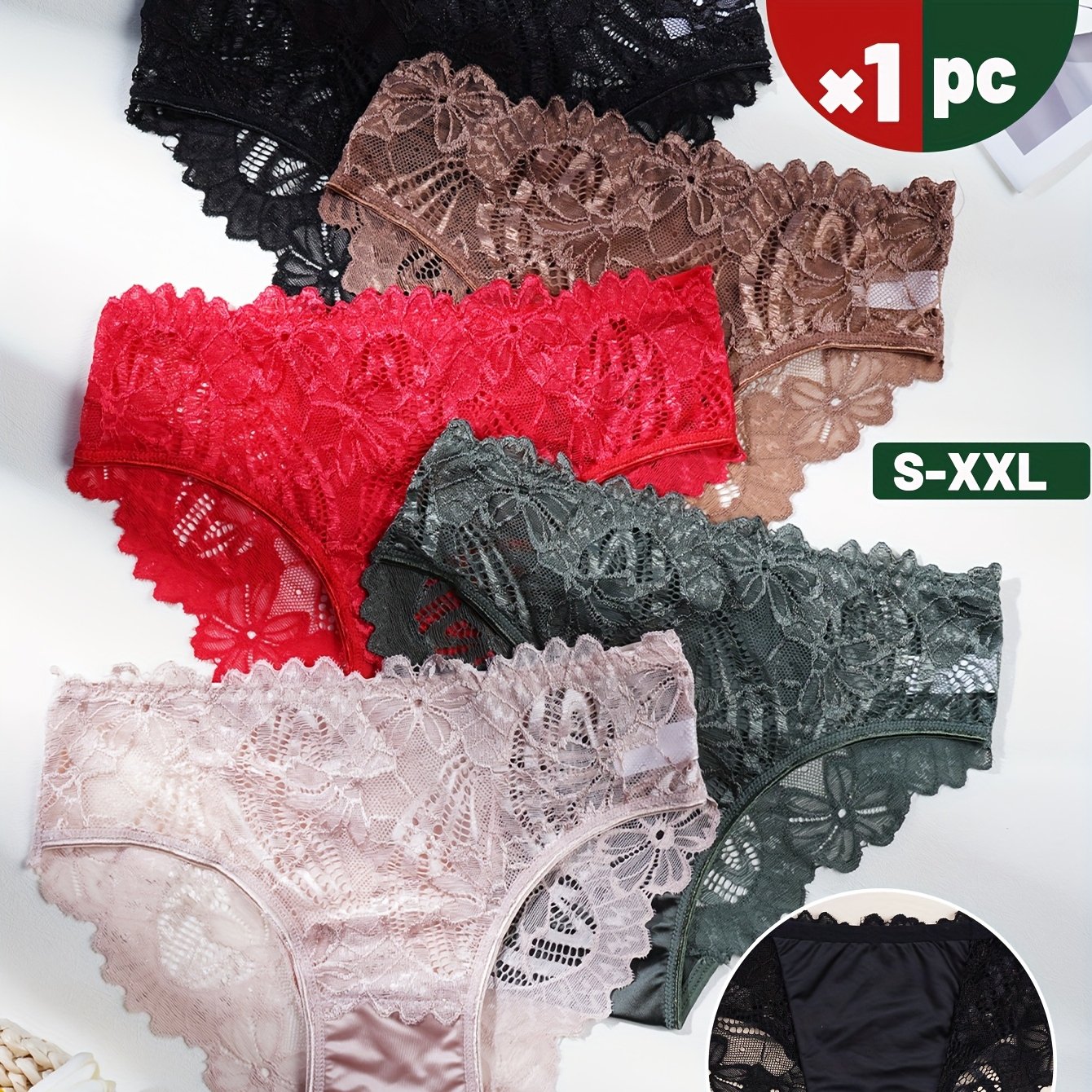 1pc Random Panty Elegant Low-waist Satin Briefs With Lace Frill Trim, Soft And Stretchy