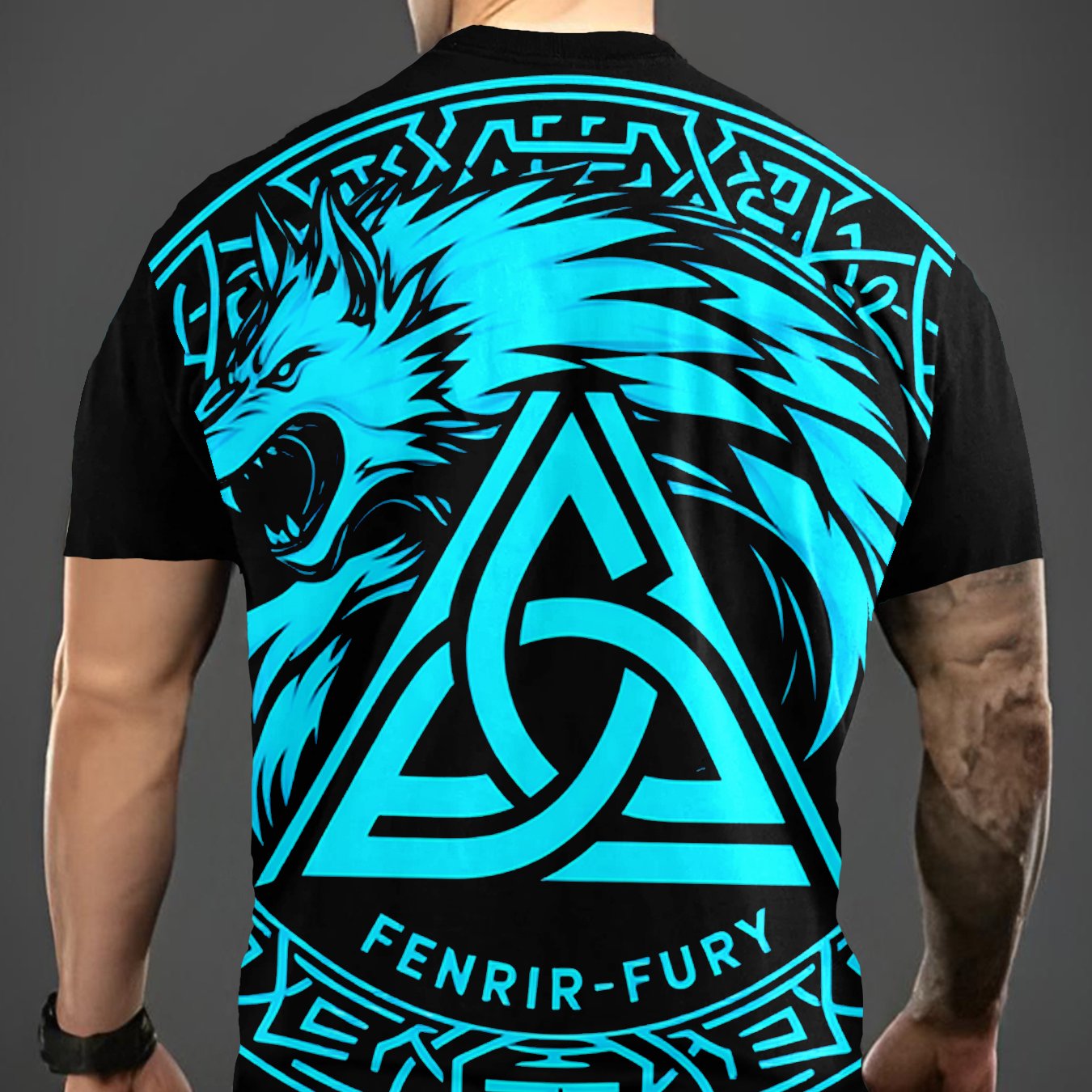 TEMU Summer 's Viking Wolf Totem Print Short Sleeve Nordic Style Triangle Round Neck Top