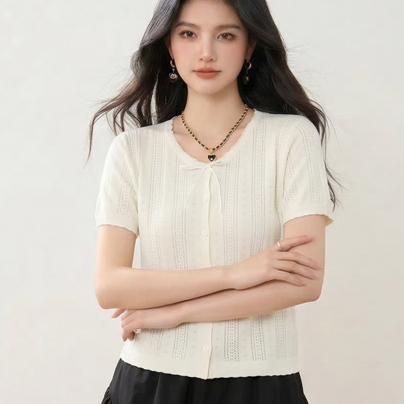 TEMU 스위트 보우 스퀘어넥 레이스 패치 반팔 티셔츠, 여름 슬림핏 키가 작은 여성을 위한 상의