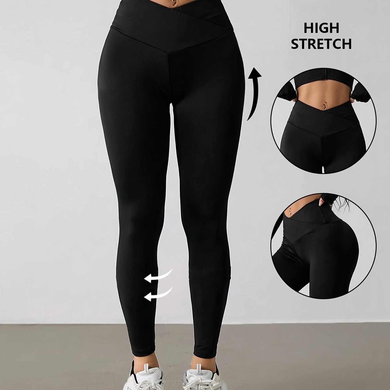 Image of Women's Casual Solid Color High-waist Cross-elastic Leggings Long Pants