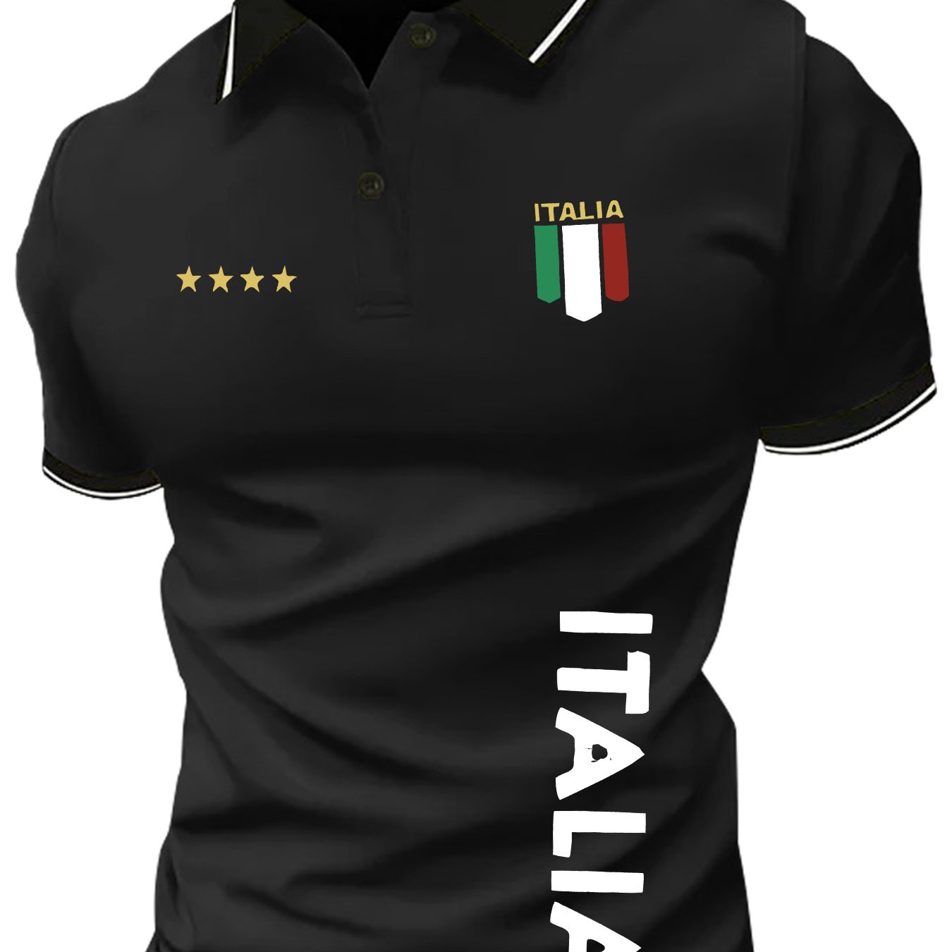 E-shop Herren-Henley-Shirt mit italienischer Flagge-Druck - atmungsaktives Kurzarm-V-Neck-Golf- & Casual-Oberteil, Regular- Knopf-Detail für