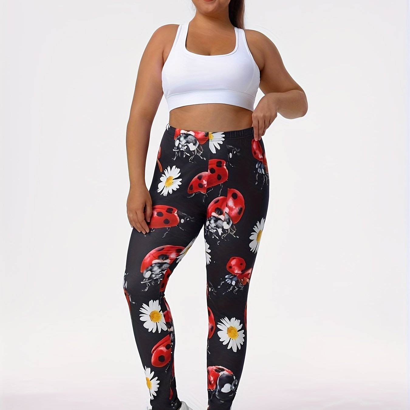 Plus Size Sports Leggings, Women's Plus Floral Print High Rise High Stretch  Fitness Leggings