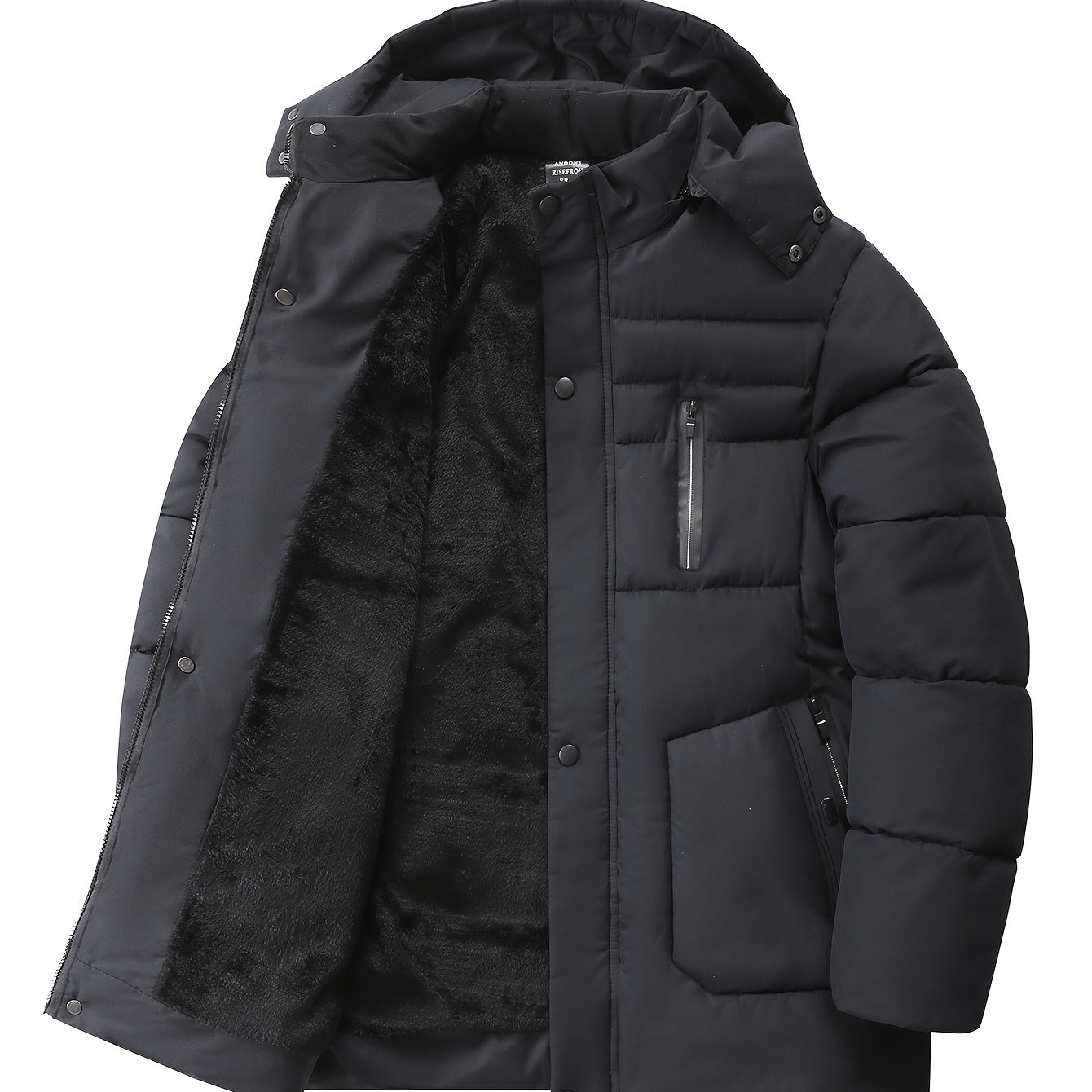 E-shop Herren Herbst- Wintermantel, gefütterte dicke Steppjacke mit abnehmbarer Kapuze, ideal für den Winter