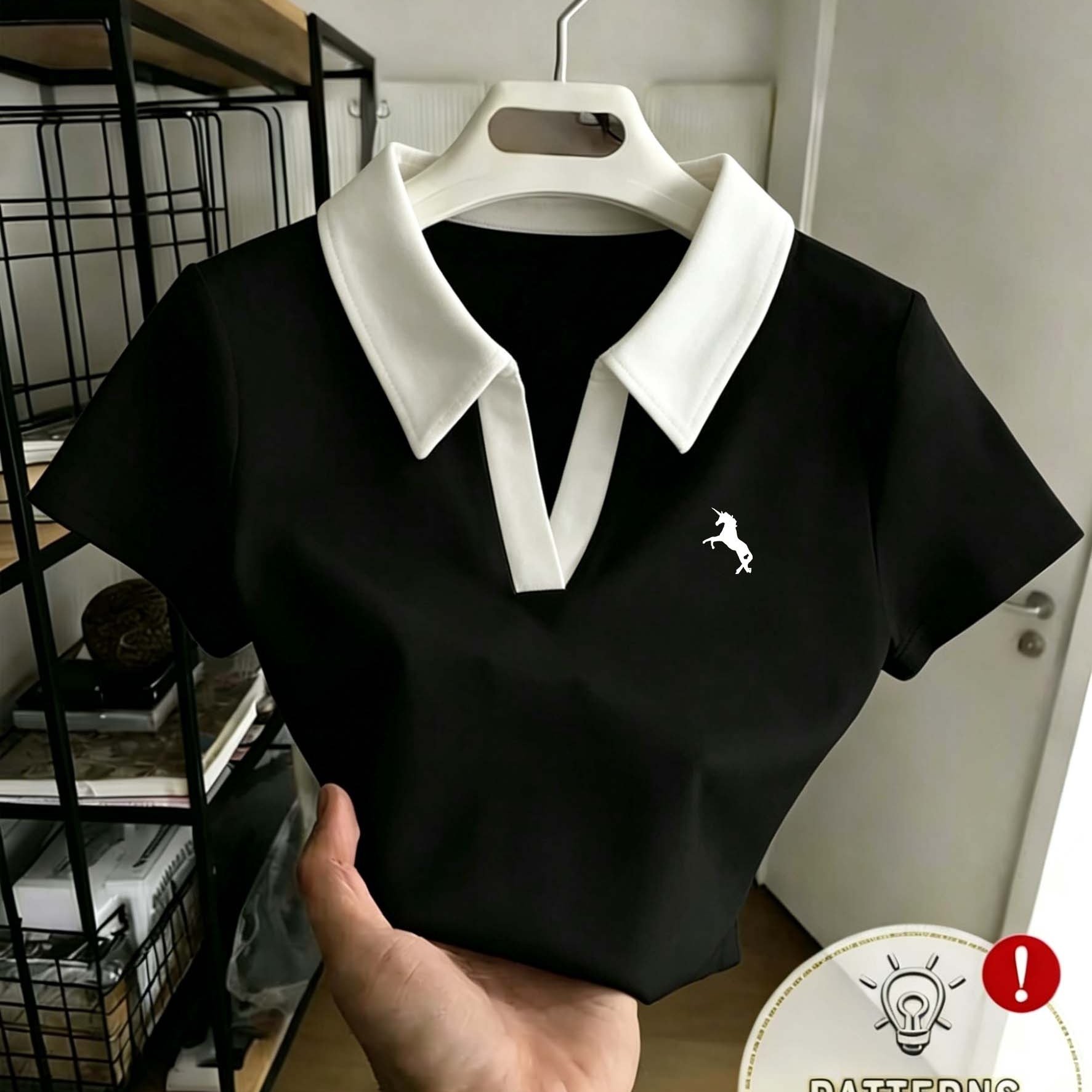 TEMU A Slim-fit T-shirt, Fashionable And Trendy, Slim-fit Collar Short-sleeved Top