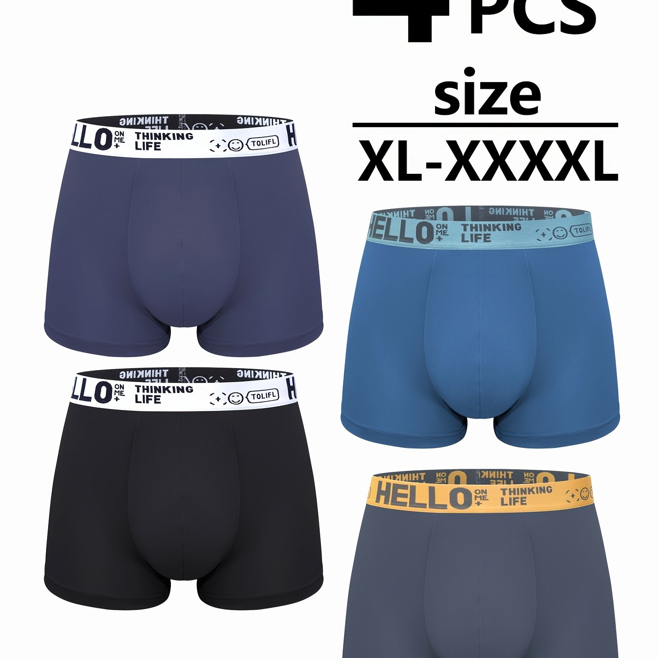 4pcs Pack Men's Soft Breathable Boxer Briefs - Size Loose Fit Elastic Waistband, Oversized For Gym, & Outdoor Underwear - Sweat-wicking Comfortable Casual Wear (no), Plus Size
