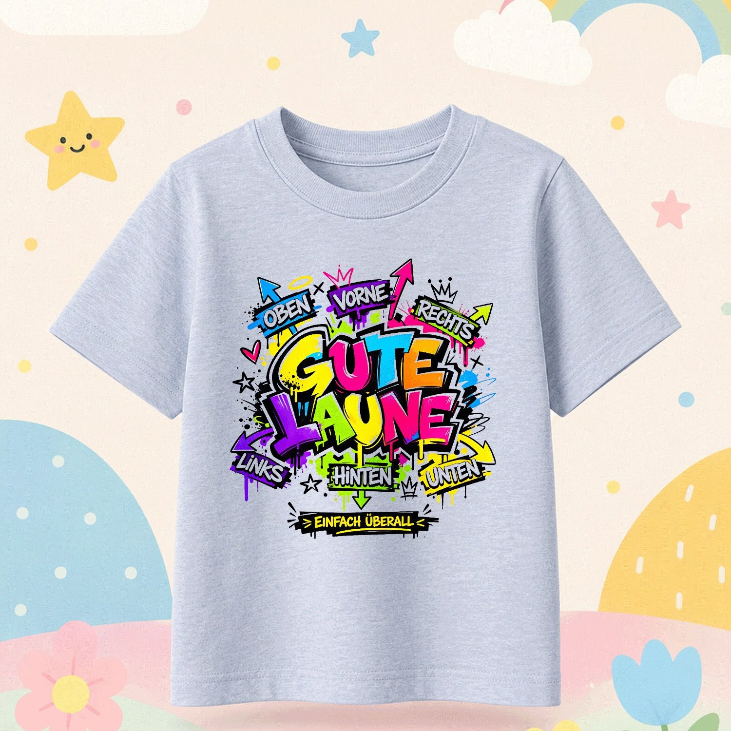 Image of Slogan Neon Graffiti Print With 'einfach ', For Boys Girls Kids Chlidren T-shirt, Kids' Summer Beach Vacation T-shirt- Breathable Boys& Girls Resort Wear