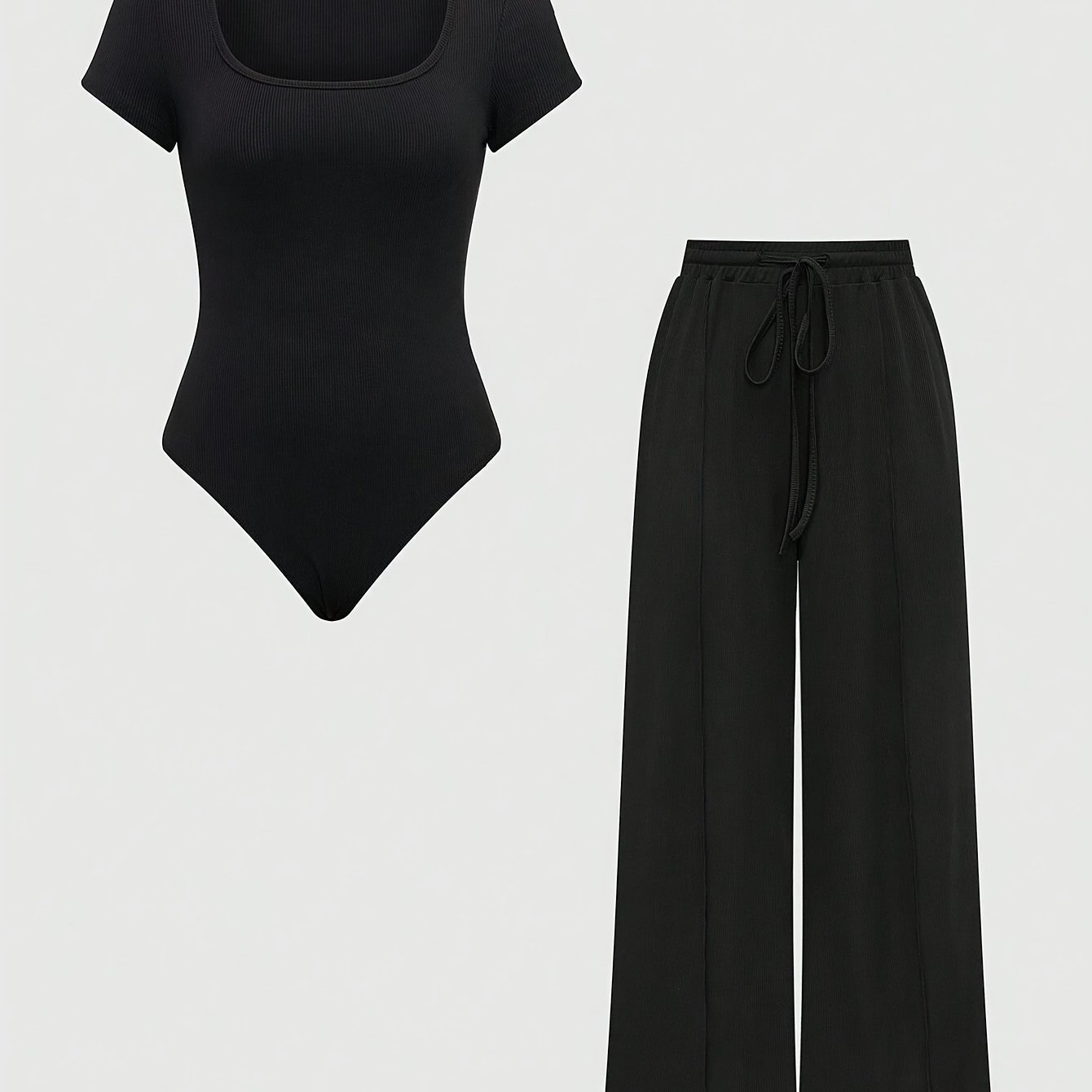 Solid Color Asymmetrical Hem Top And Pants Two-piece Set