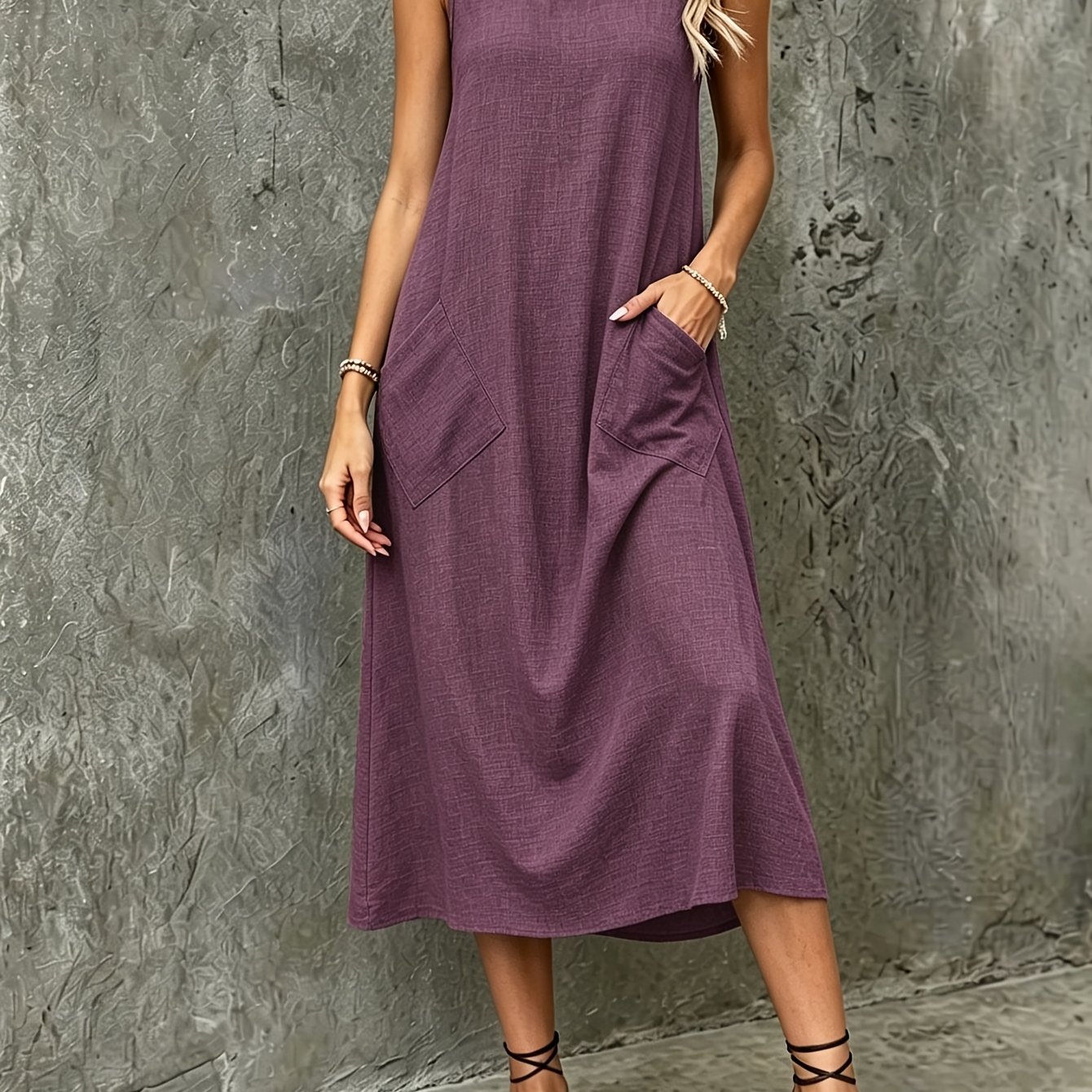 TEMU Vestido de mujer sin , casual y a , con dos bolsillos